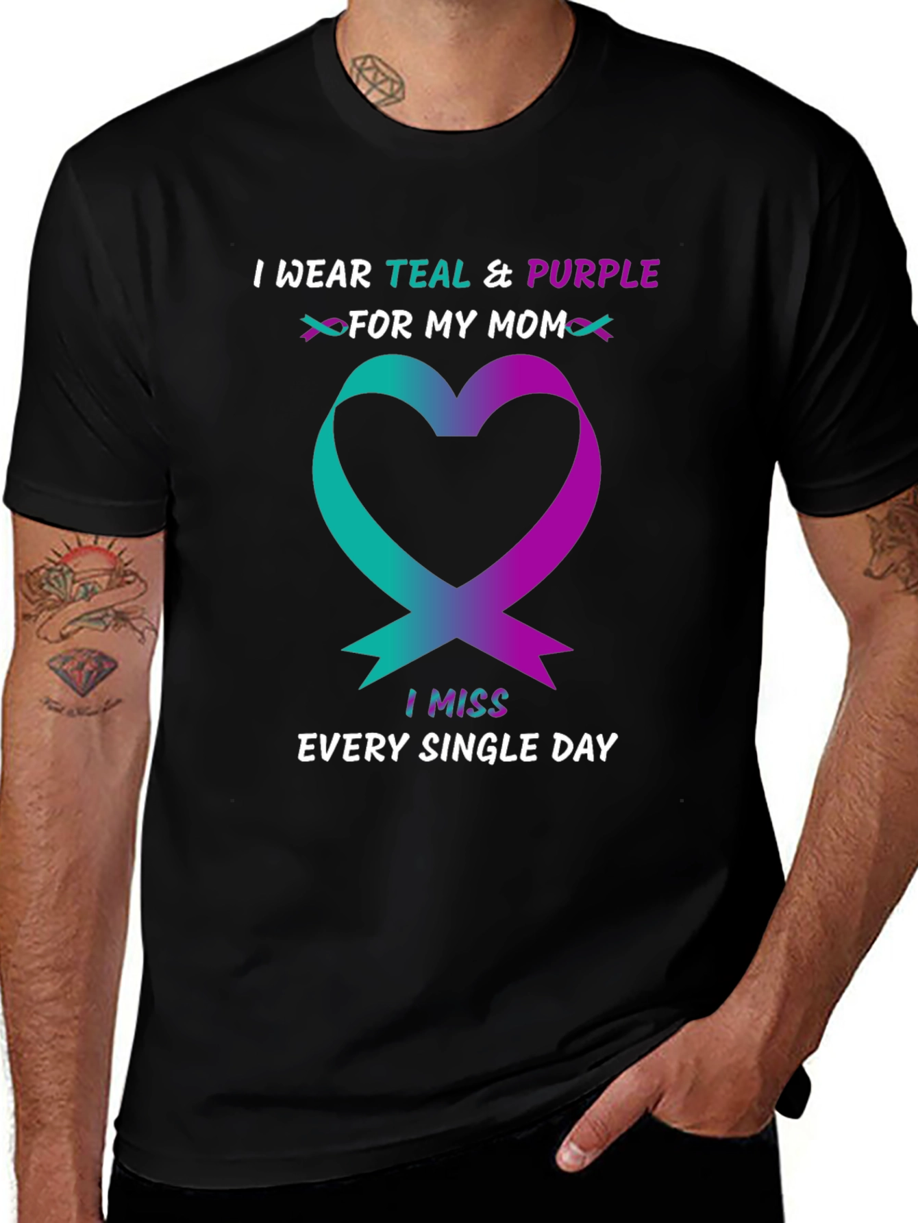 Teal & Purple Ribbon Heart T-Shirt - Missing Mom