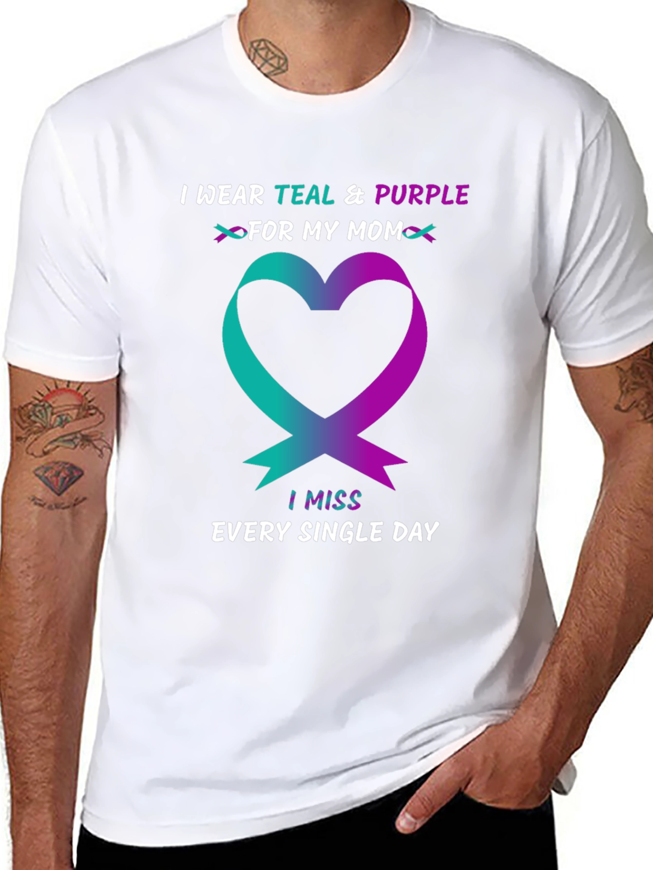 Teal & Purple Ribbon Heart T-Shirt - Missing Mom