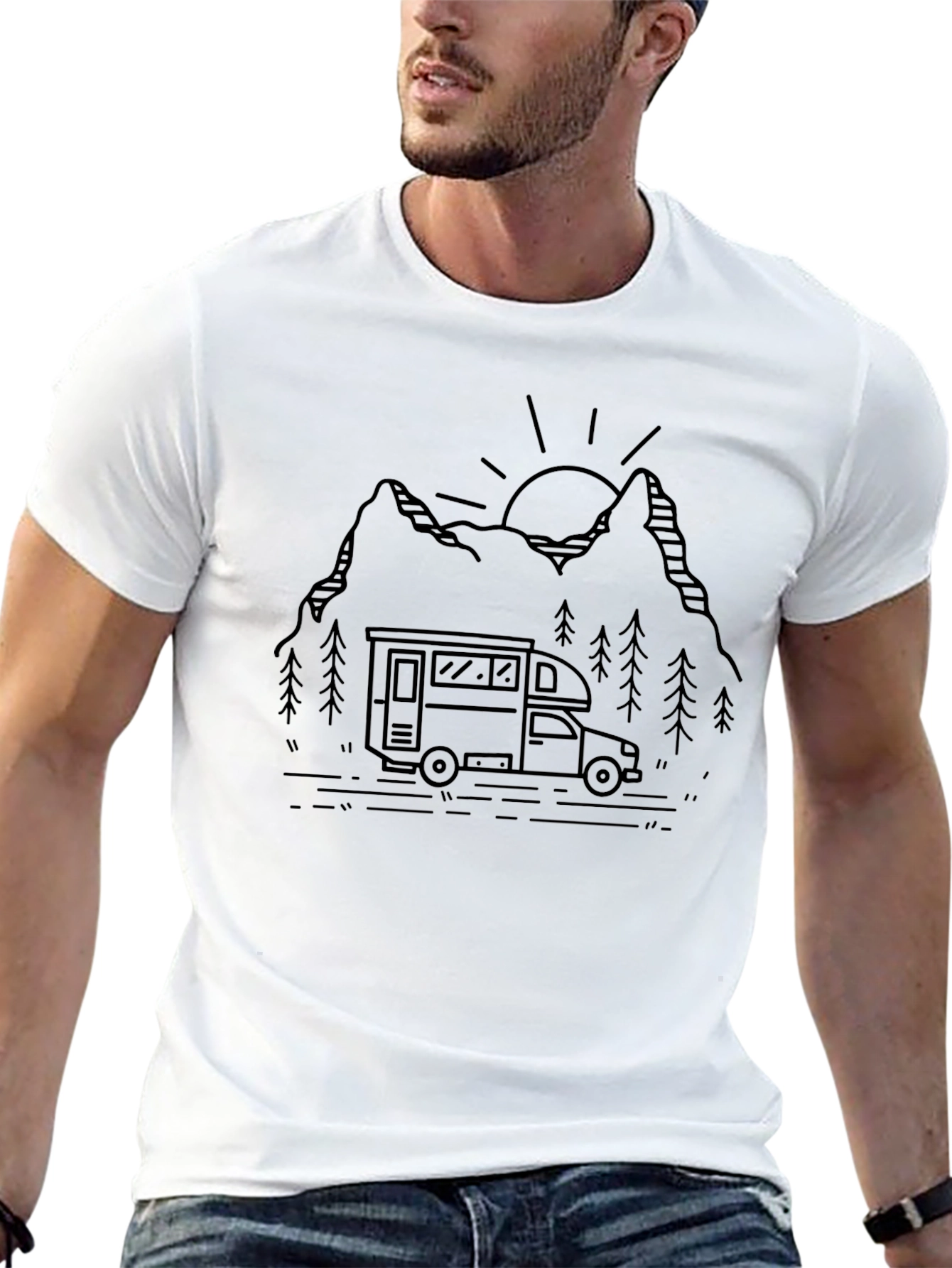 Camper Van Mountain Graphic Tee - Black