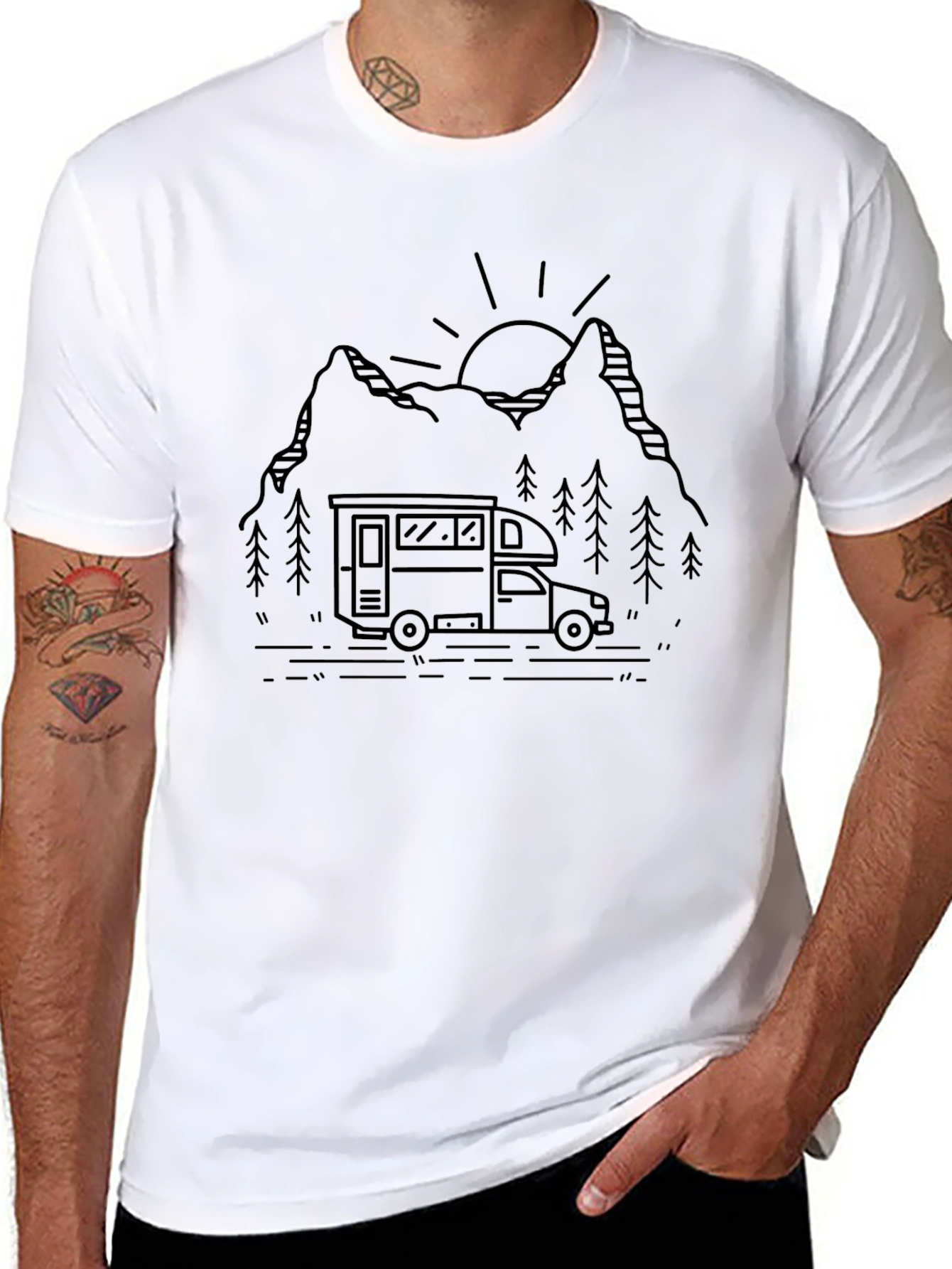 Camper Van Mountain Graphic Tee - Black