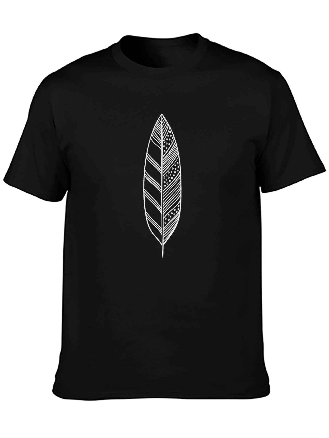 Black T-Shirt with Feather Design