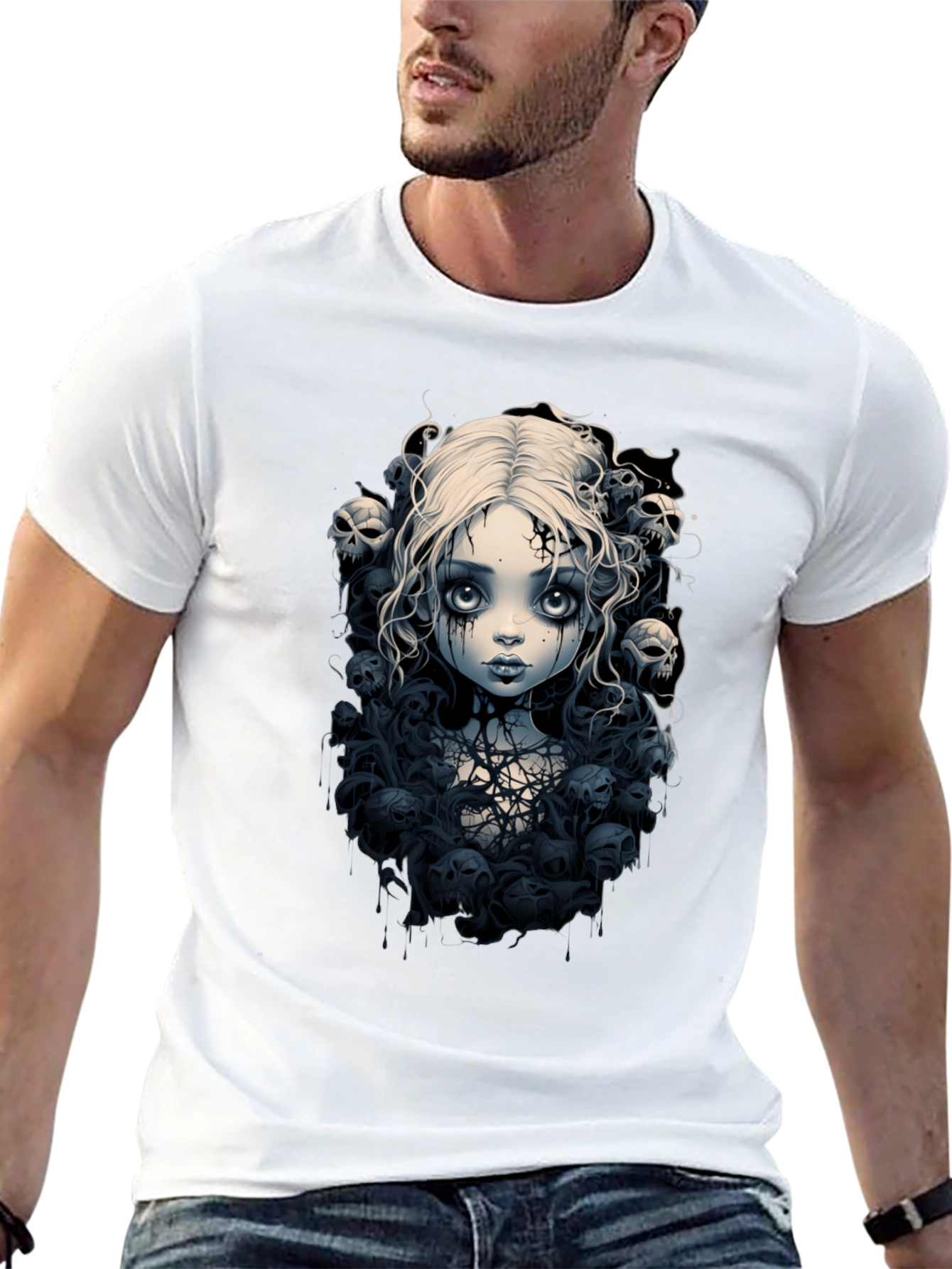 Gothic Doll T-Shirt - Skull & Cobweb Design
