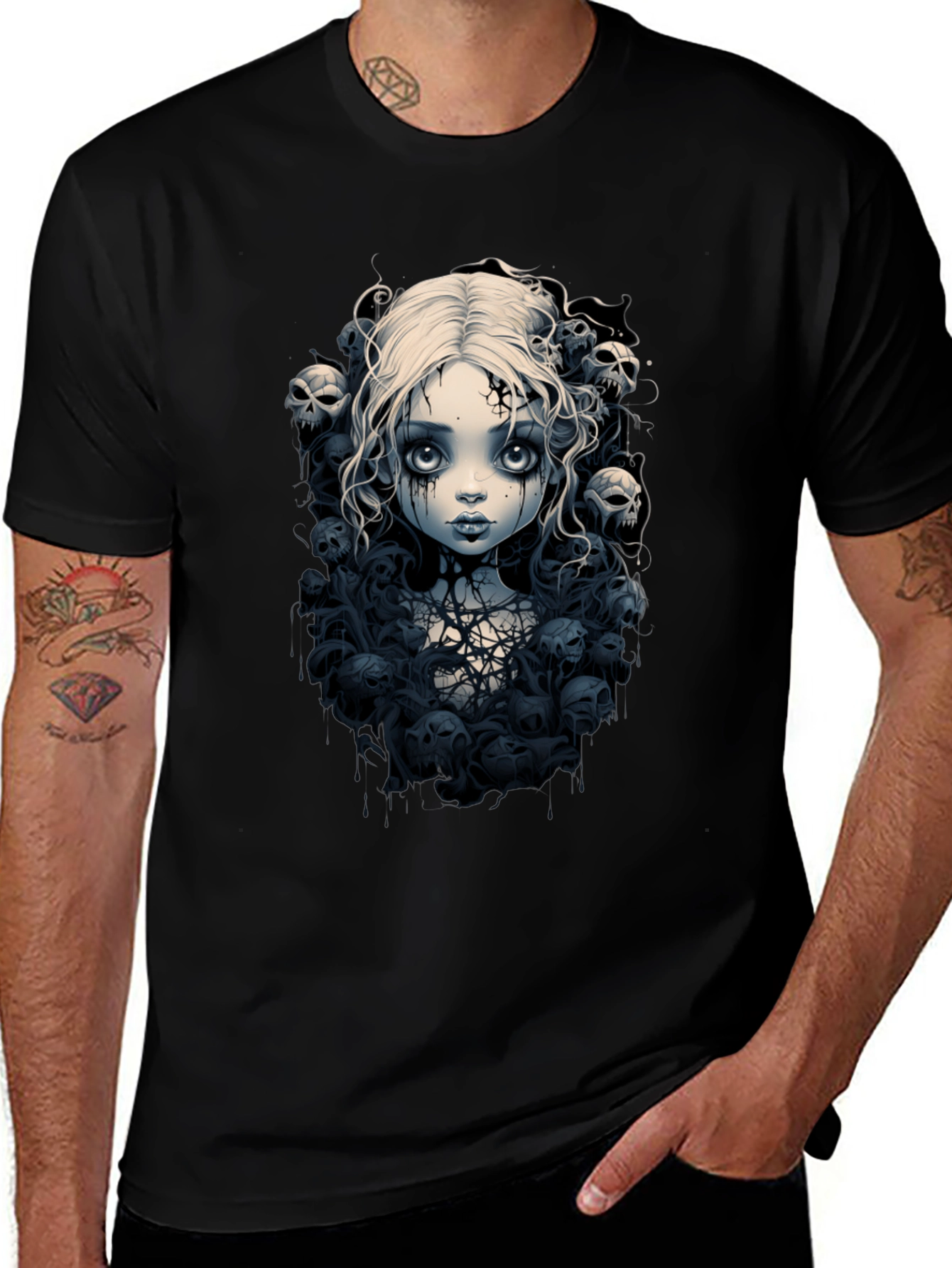 Gothic Doll T-Shirt - Skull & Cobweb Design