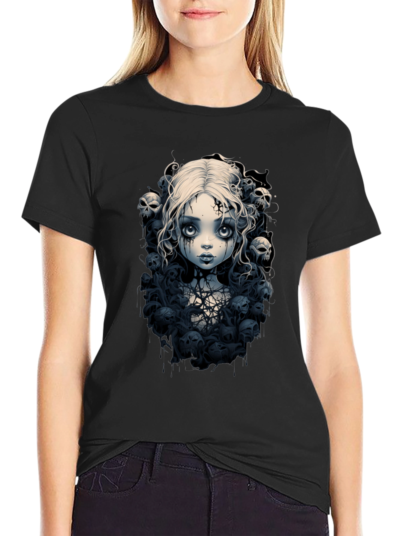Gothic Doll T-Shirt - Skull & Cobweb Design