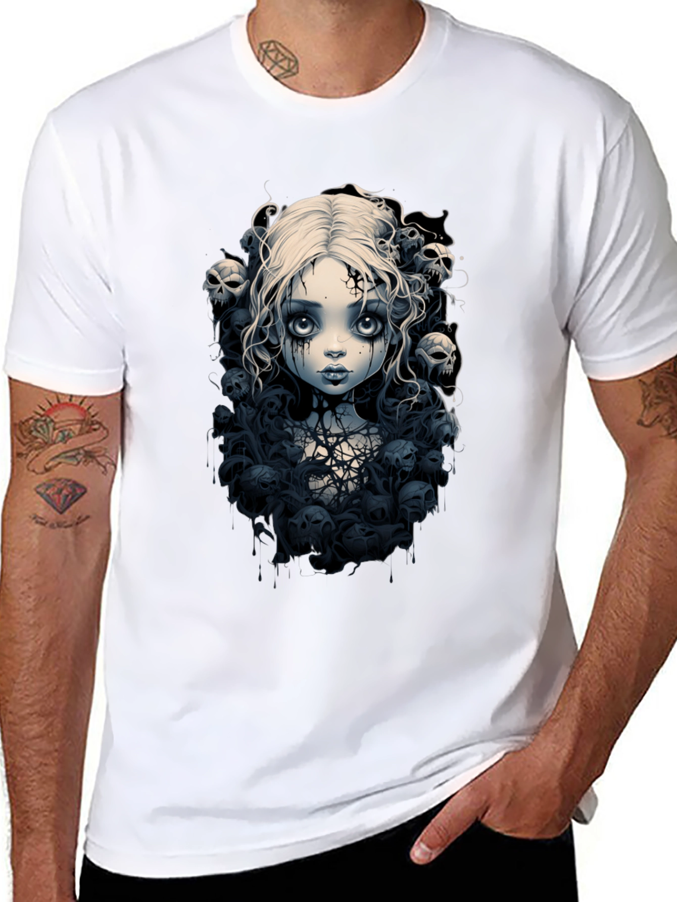 Gothic Doll T-Shirt - Skull & Cobweb Design