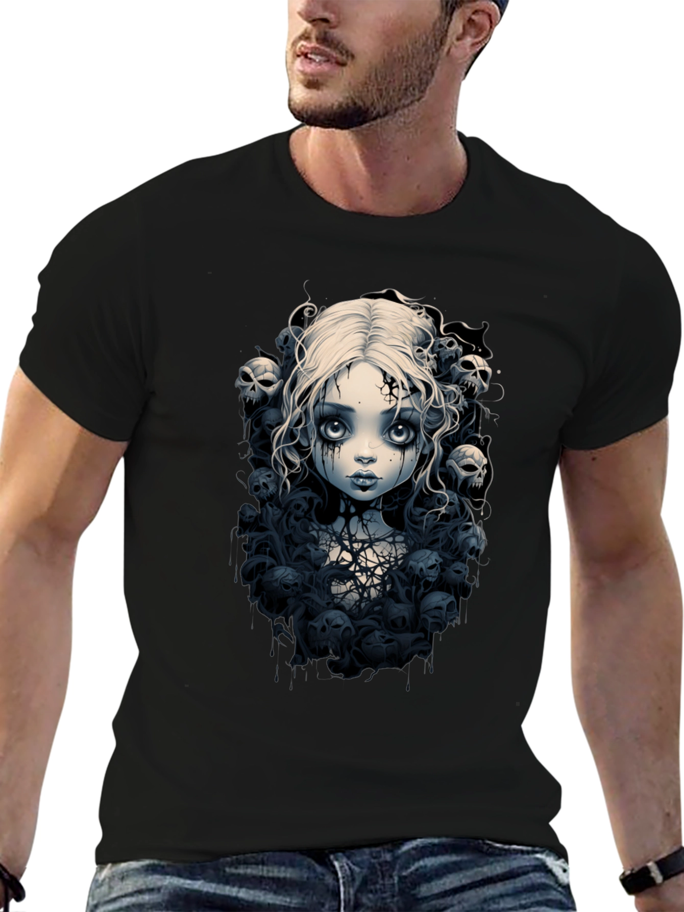Gothic Doll T-Shirt - Skull & Cobweb Design