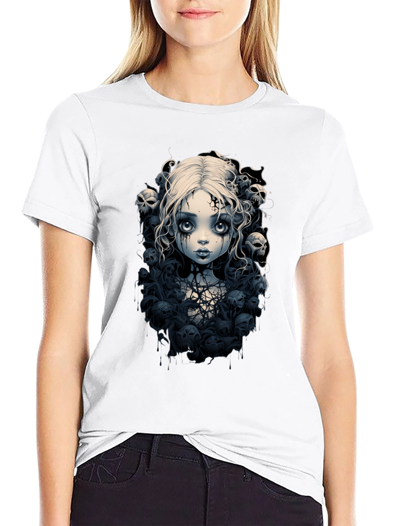 Gothic Doll T-Shirt - Skull & Cobweb Design
