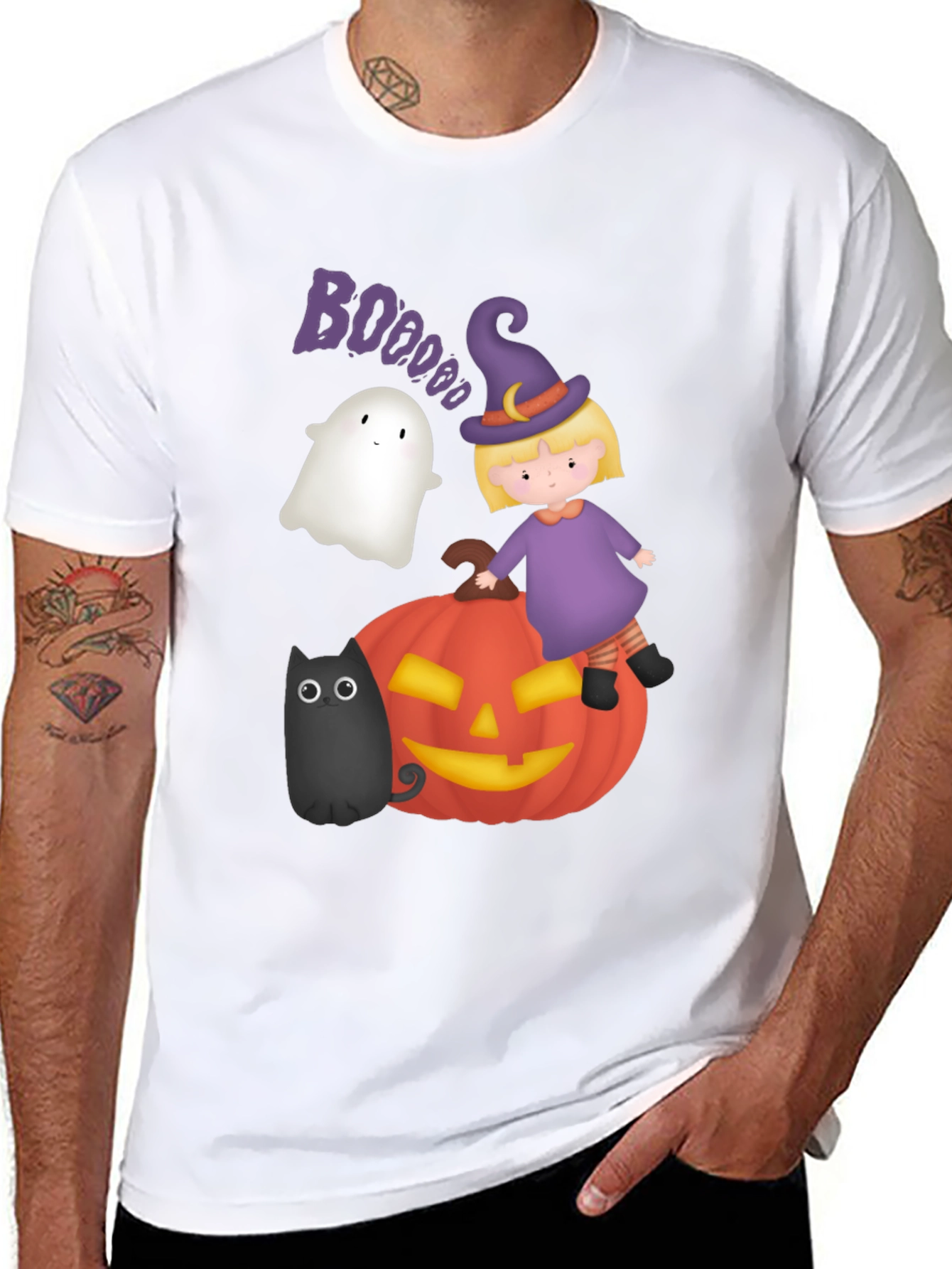 Halloween Graphic Tee - Witch Ghost Pumpkin