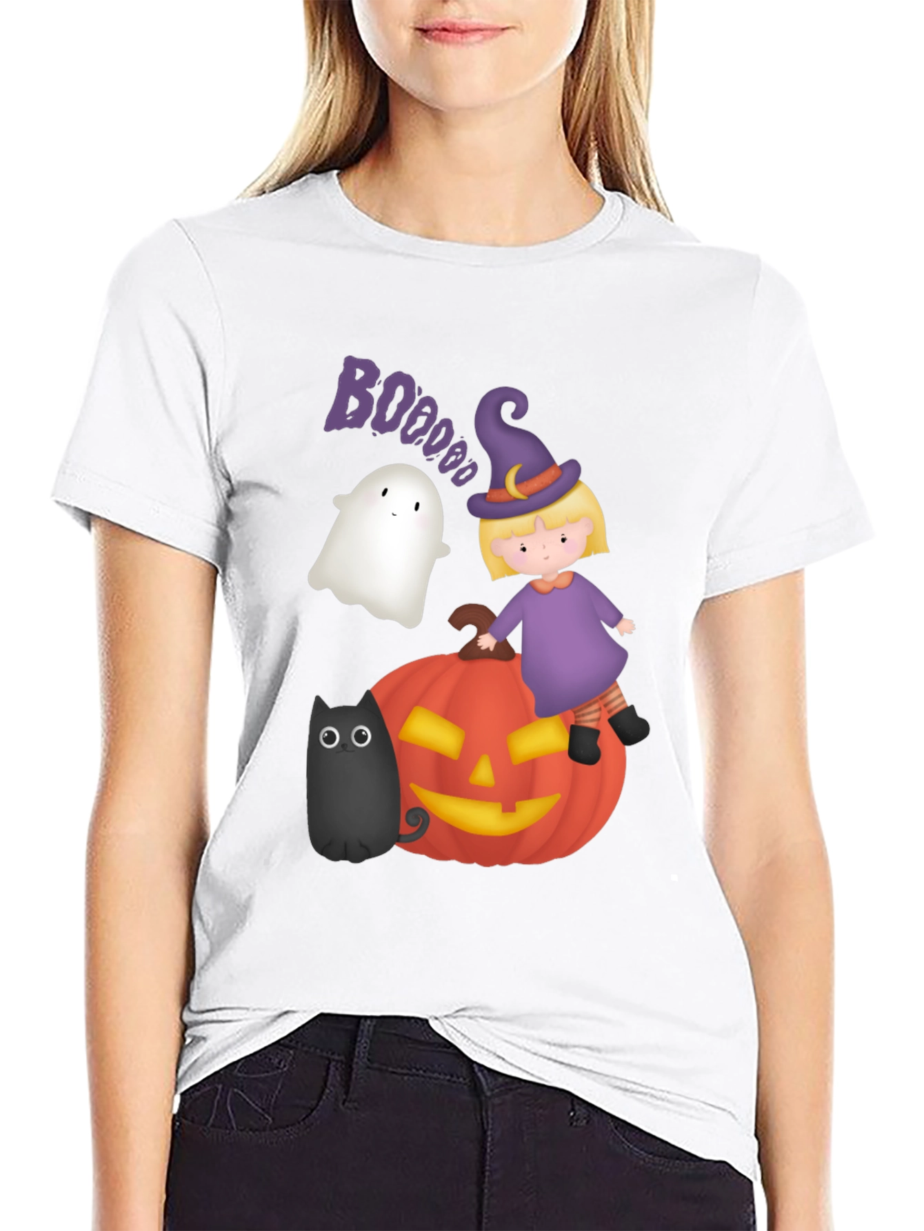 Halloween Graphic Tee - Witch Ghost Pumpkin