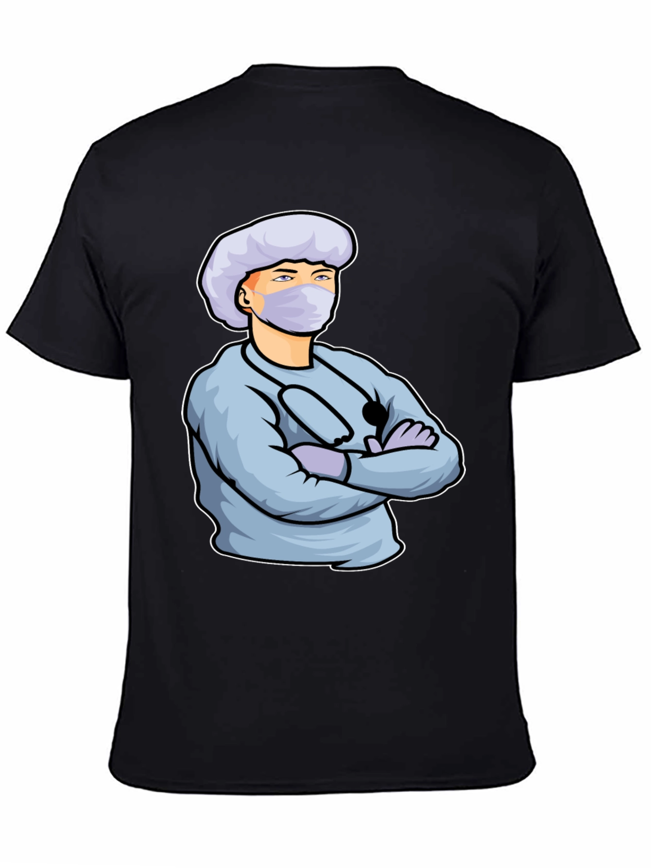 Cartoon Doctor Graphic Print Black T-Shirt