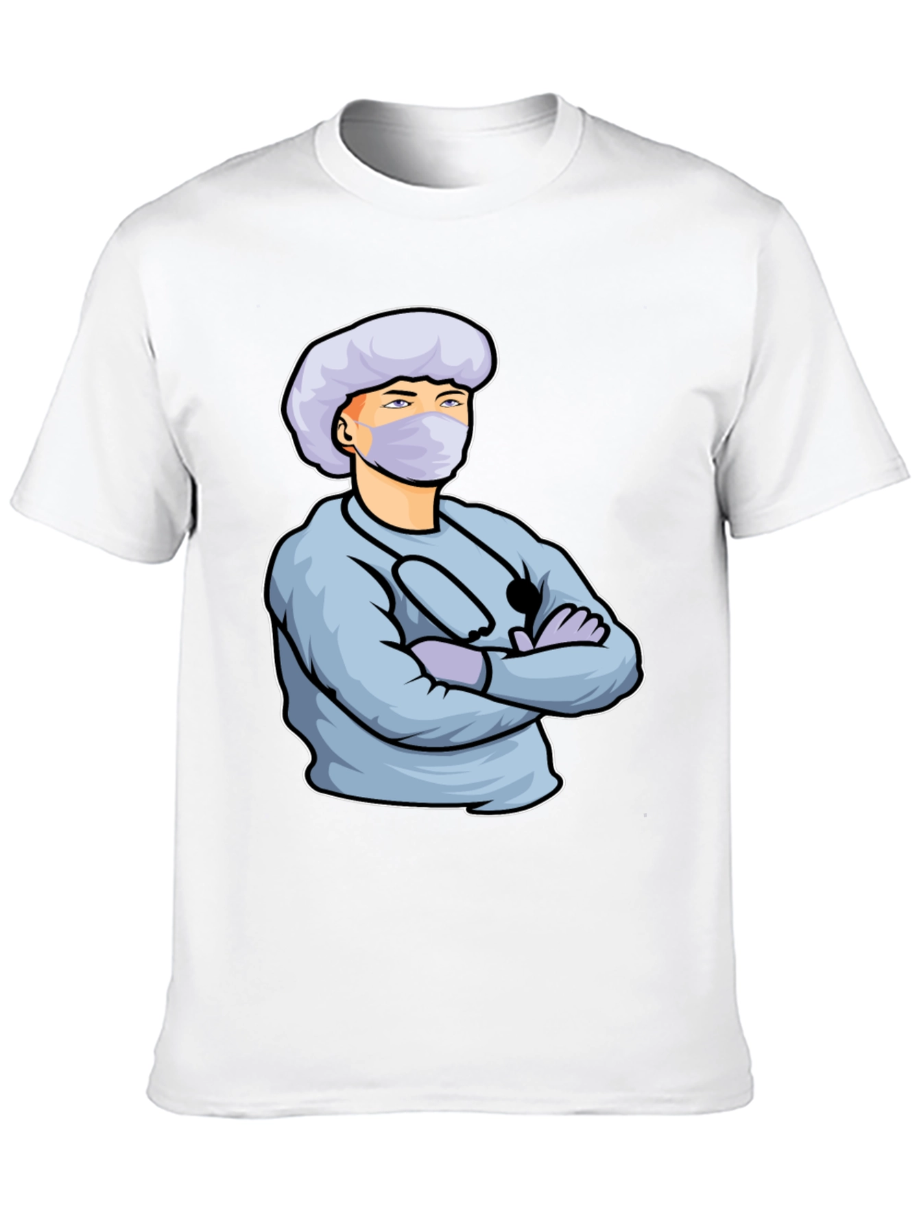 Cartoon Doctor Graphic Print Black T-Shirt