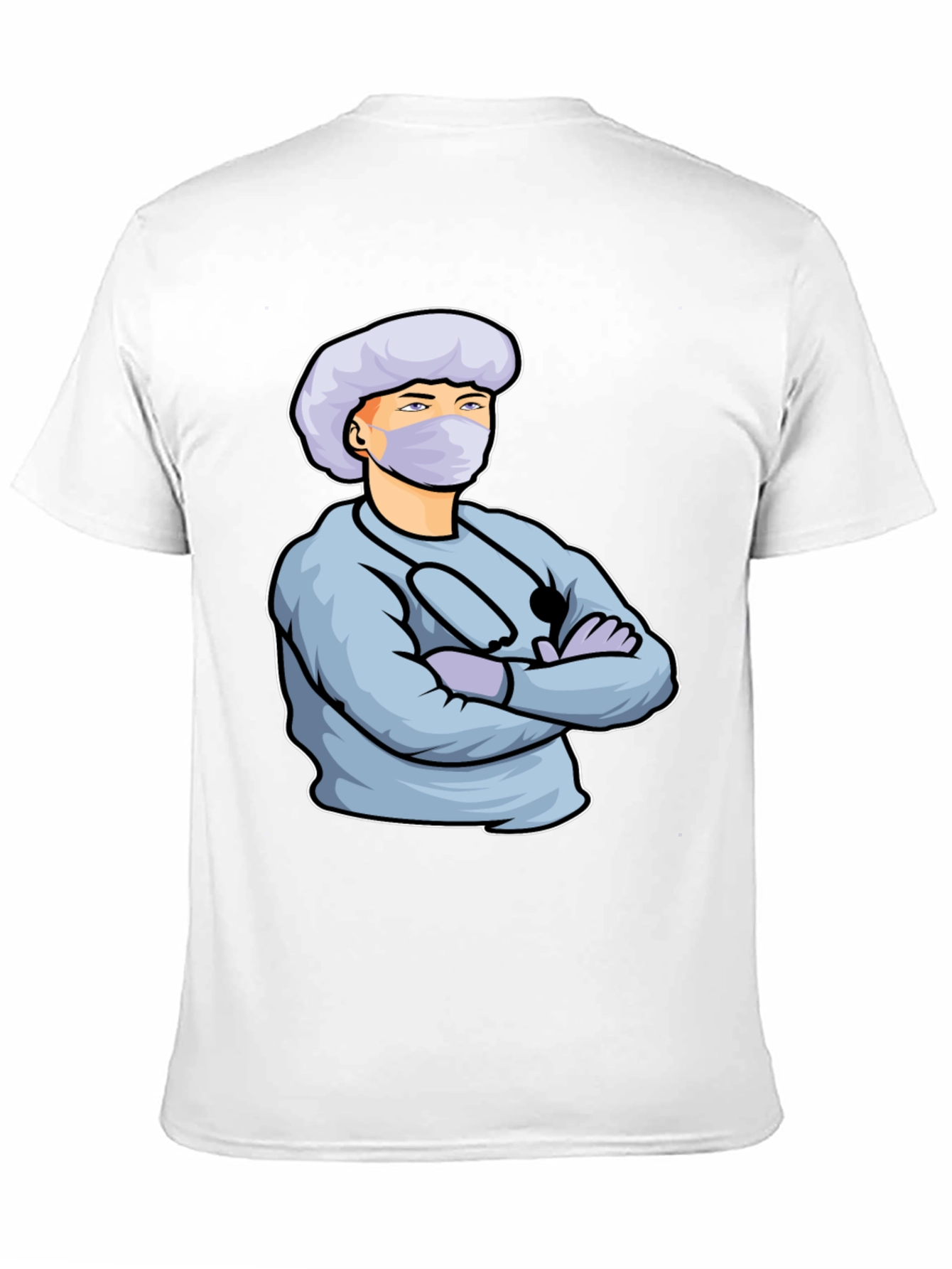 Cartoon Doctor Graphic Print Black T-Shirt