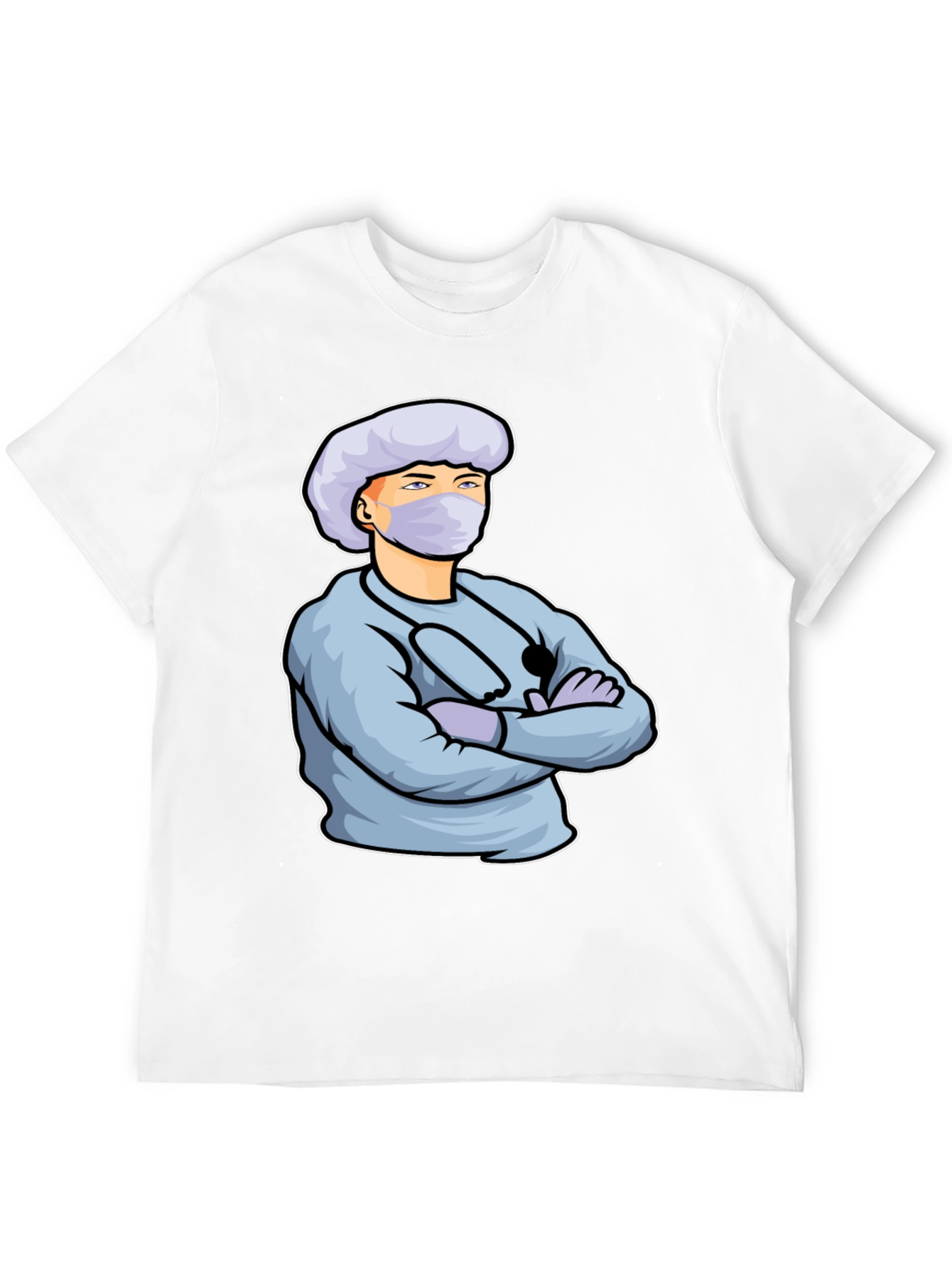 Cartoon Doctor Graphic Print Black T-Shirt