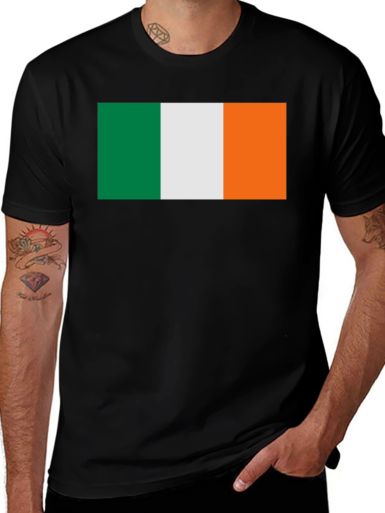 Ireland Flag Graphic Tee - Black Cotton T-Shirt
