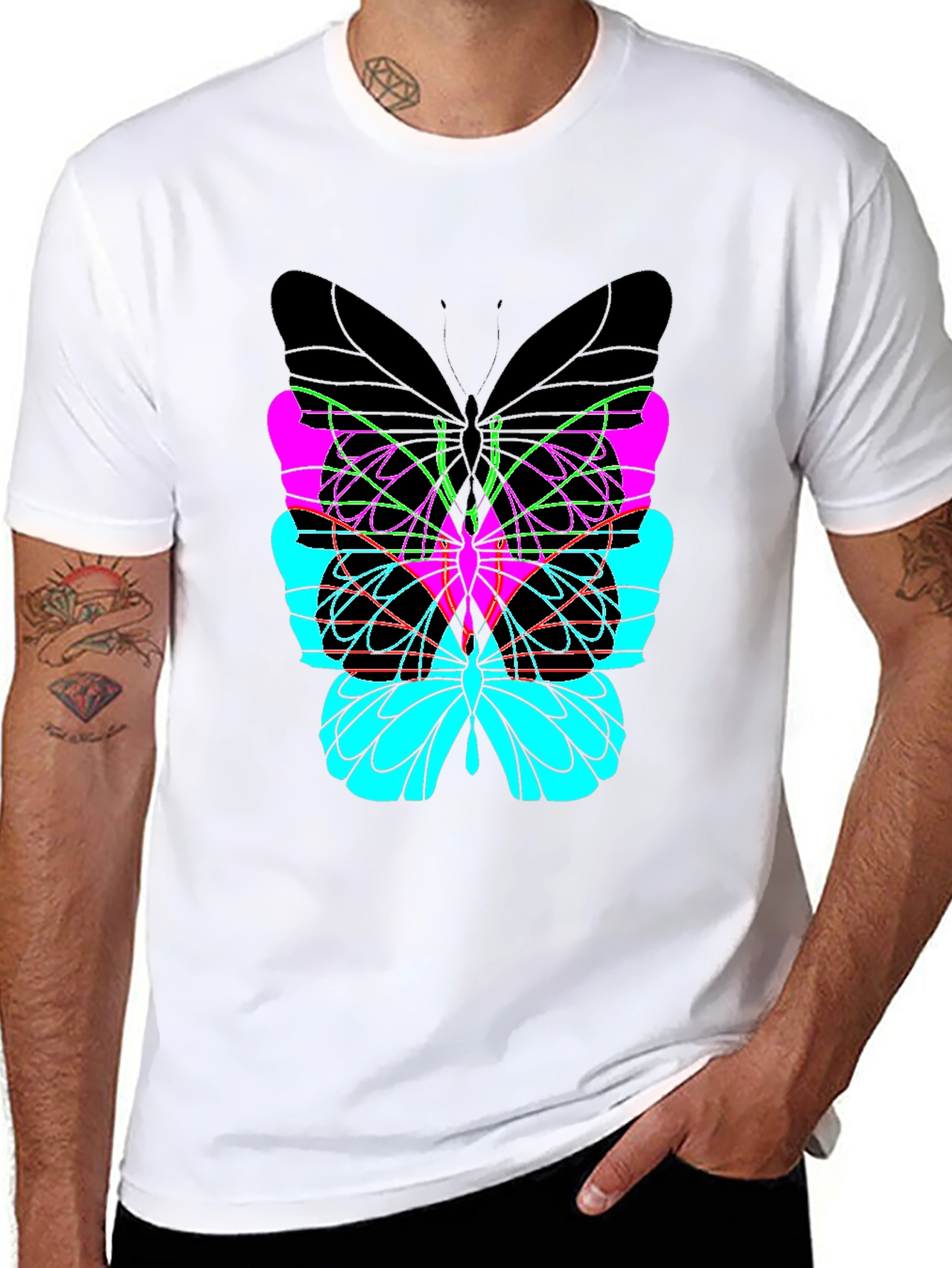 Abstract Butterfly Graphic Black T-Shirt