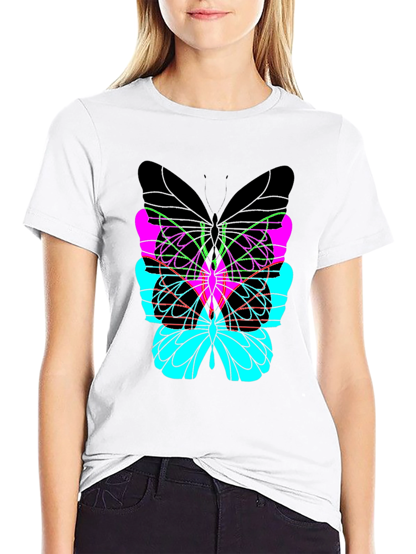 Abstract Butterfly Graphic Black T-Shirt