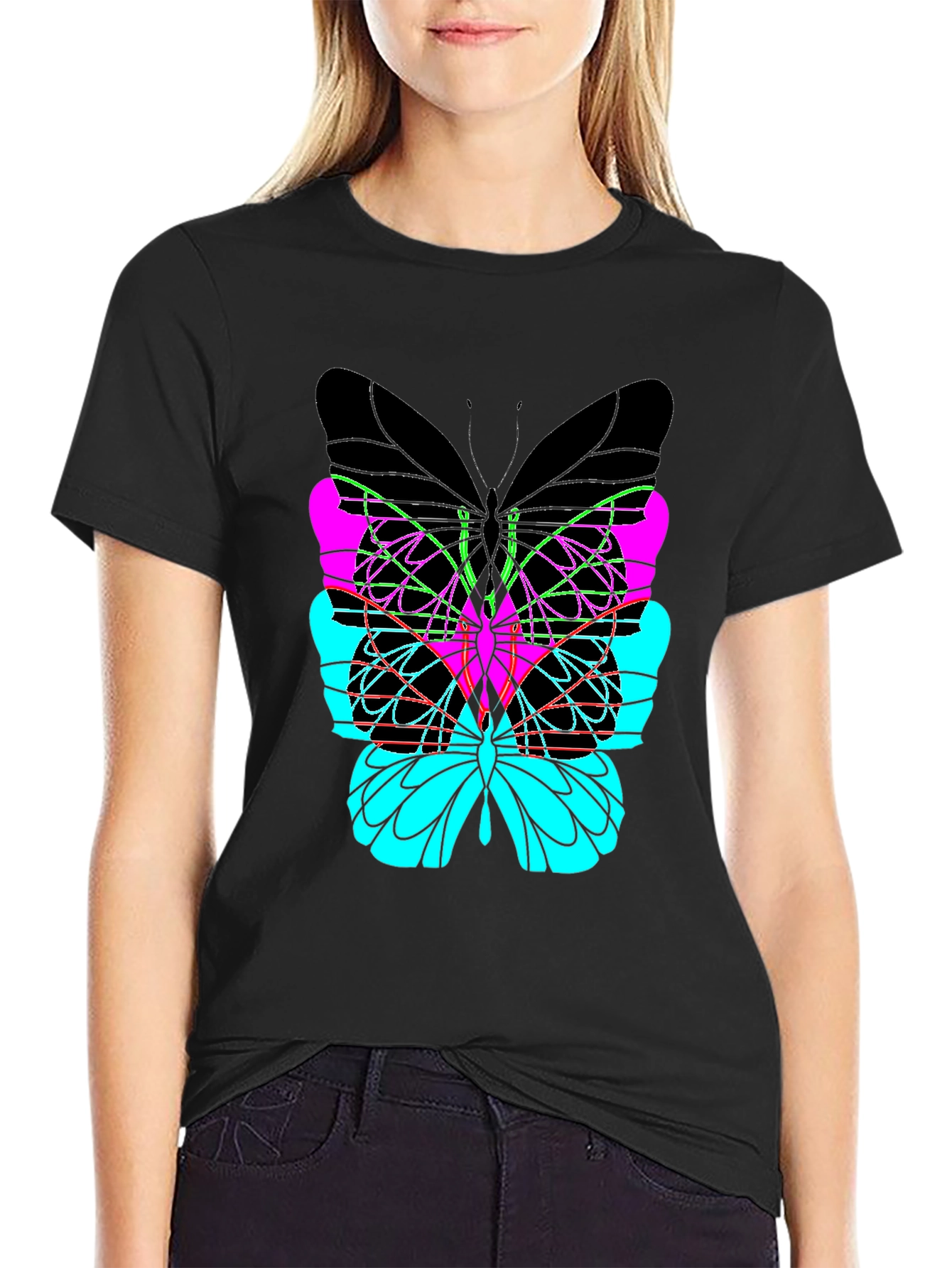 Abstract Butterfly Graphic Black T-Shirt