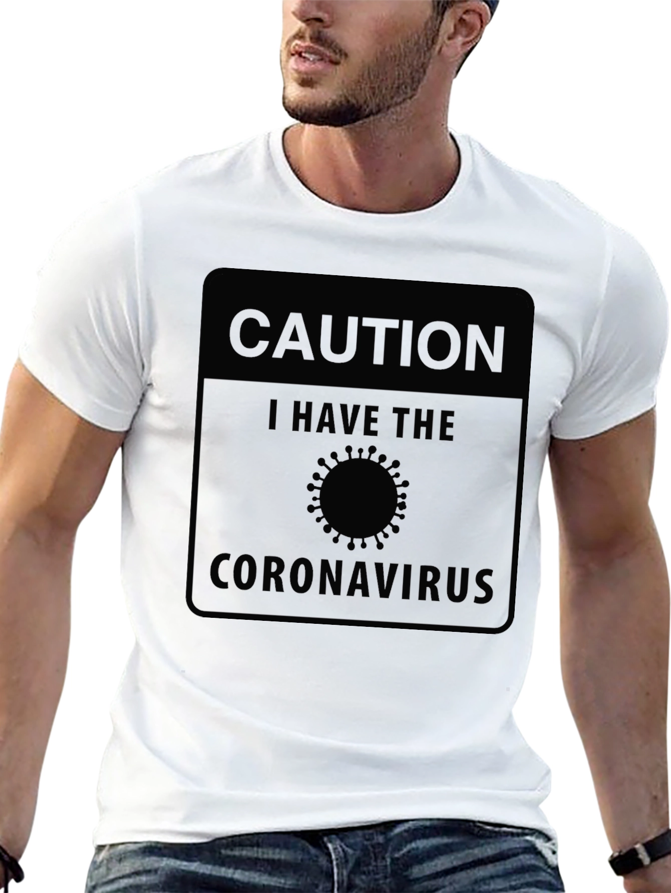 Caution Coronavirus Black Graphic T-Shirt