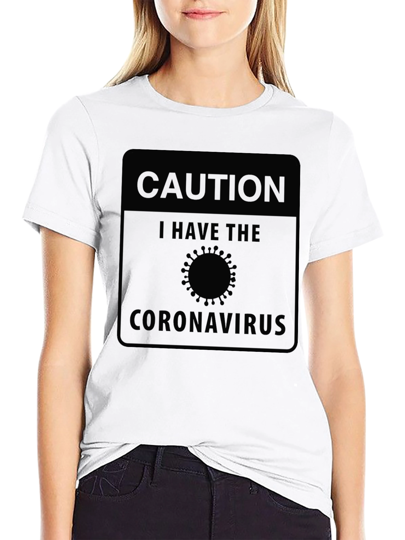 Caution Coronavirus Black Graphic T-Shirt