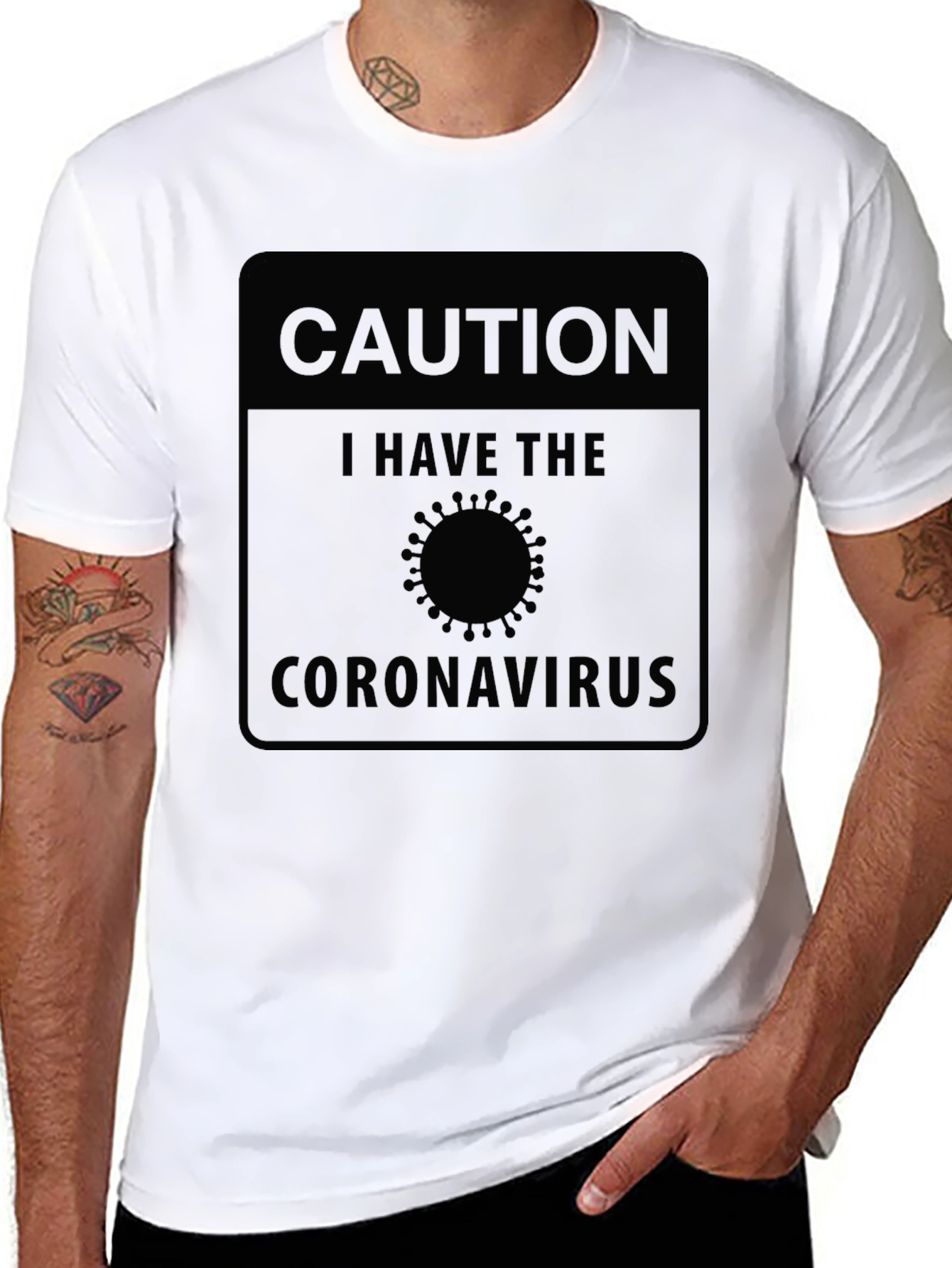 Caution Coronavirus Black Graphic T-Shirt