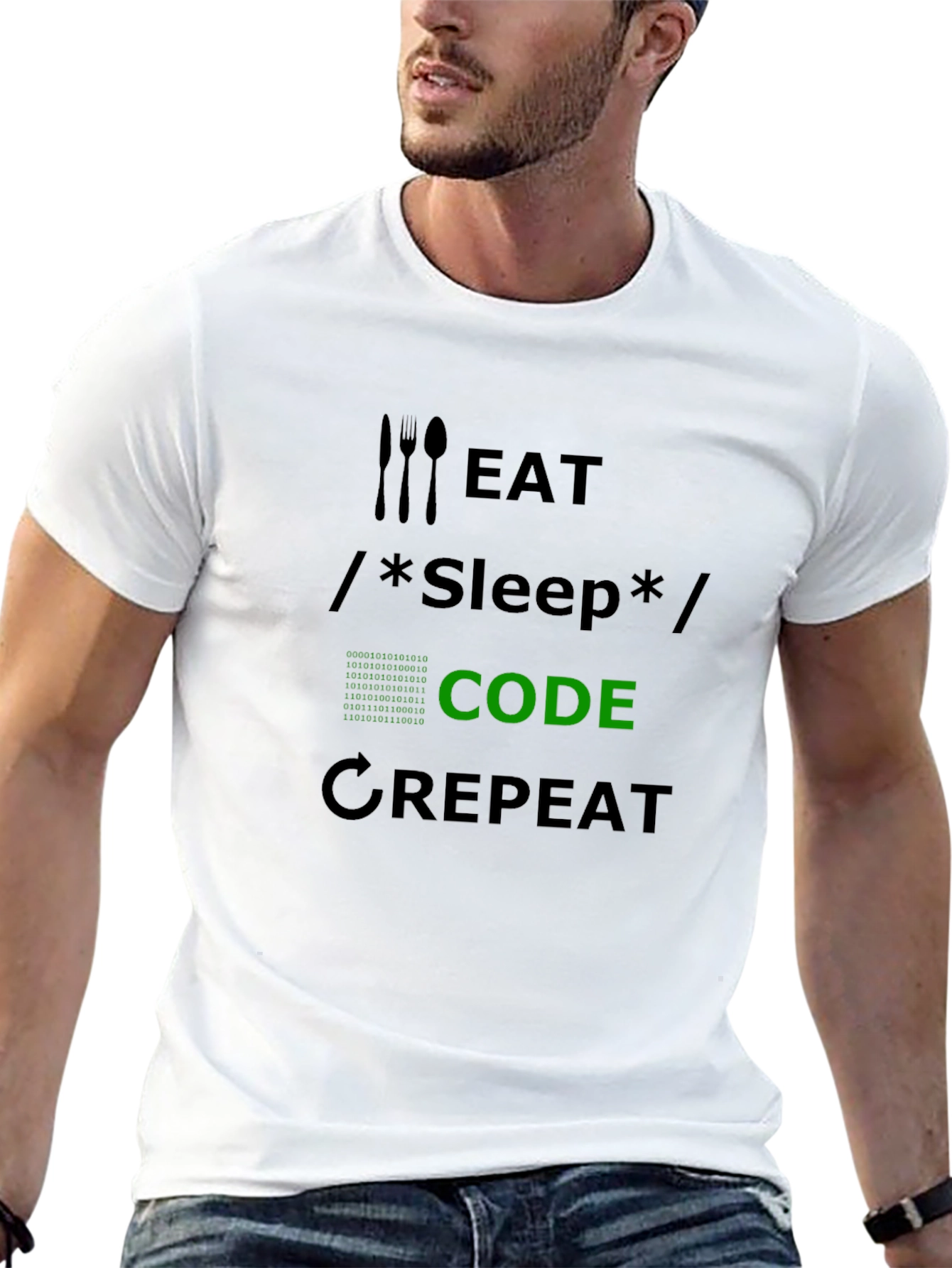 Eat Sleep Code Repeat Black T-Shirt Coder Programmer Tee