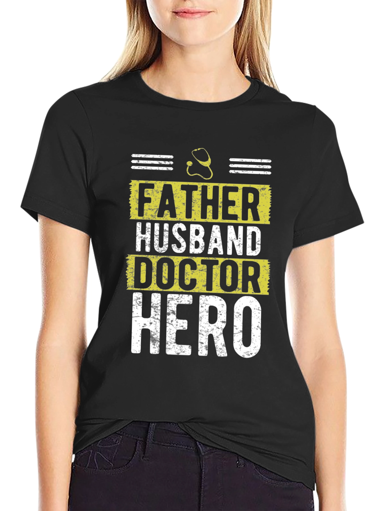Father Husband Doctor Hero Graphic Tee - Black