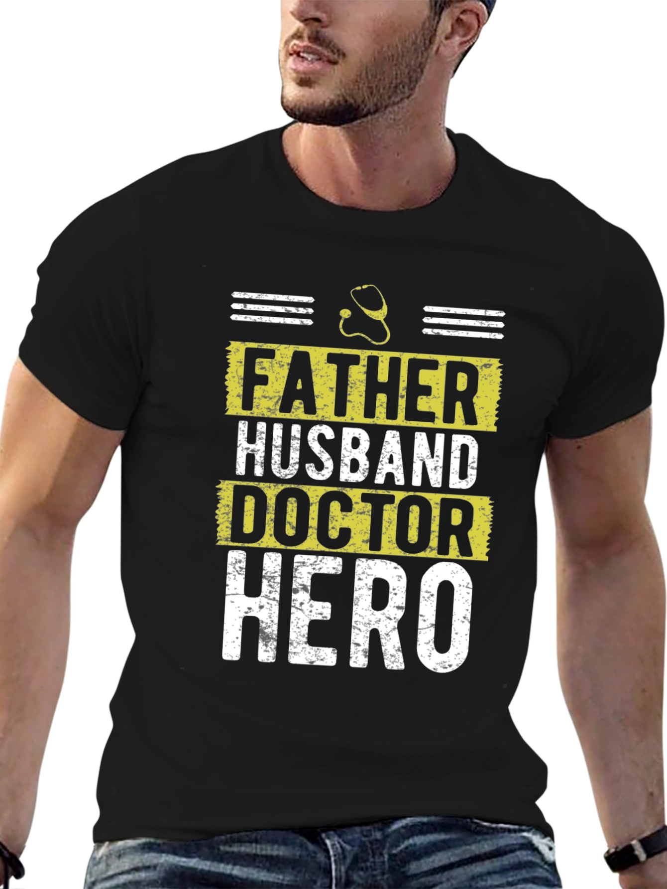 Father Husband Doctor Hero Graphic Tee - Black