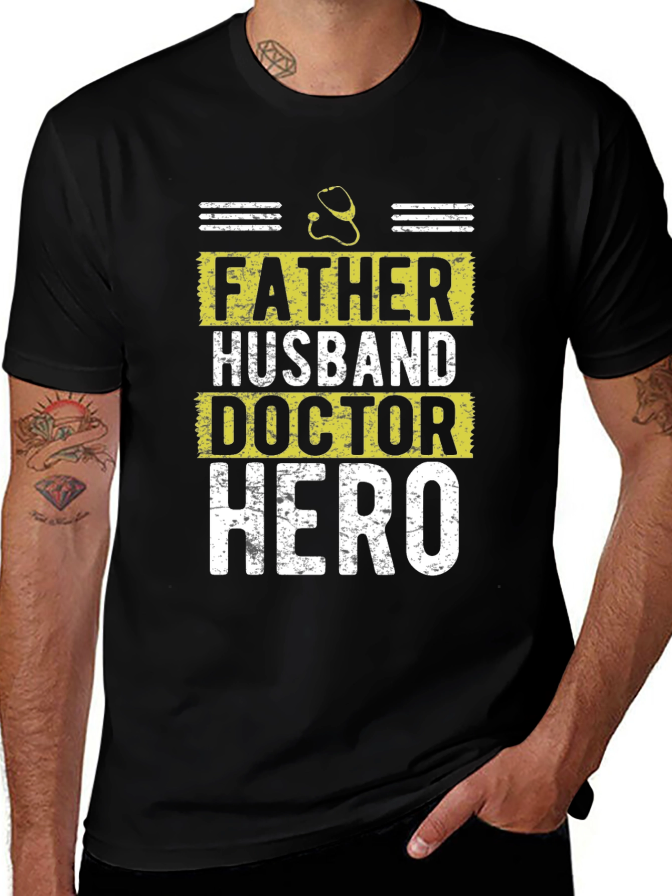 Father Husband Doctor Hero Graphic Tee - Black
