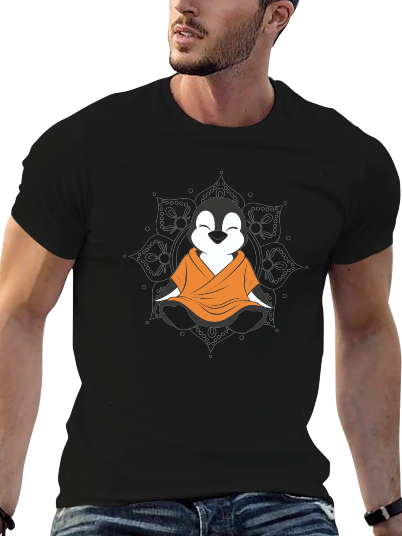 Zen Penguin T-Shirt - Meditating Monk Design