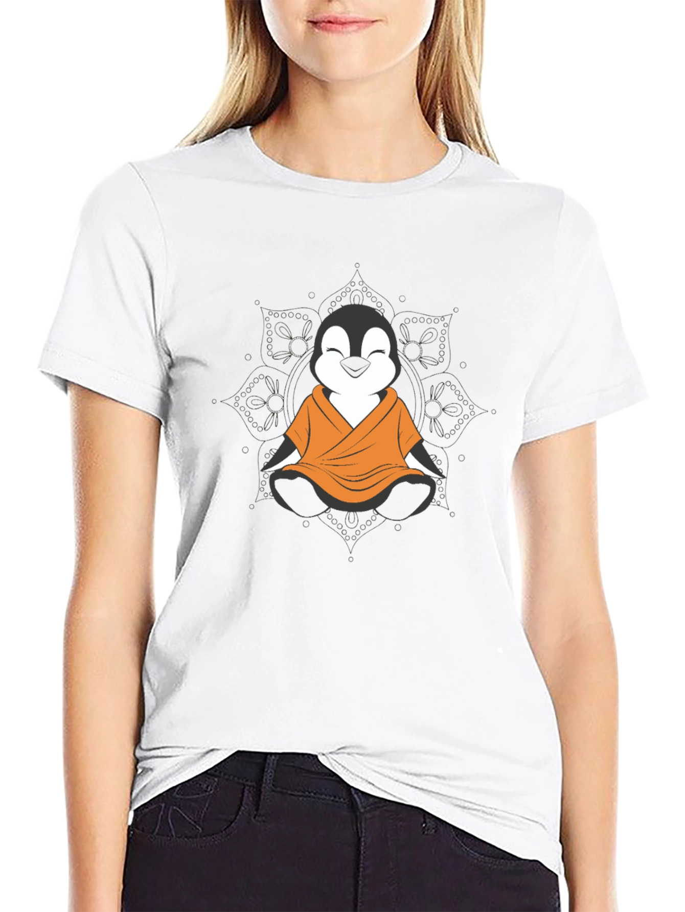 Zen Penguin T-Shirt - Meditating Monk Design