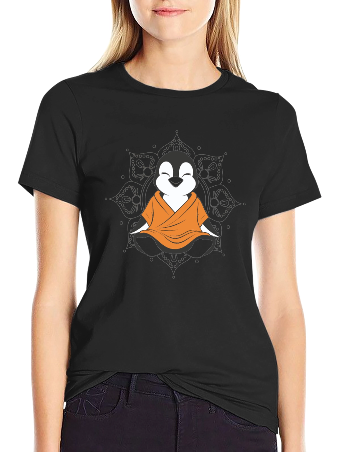 Zen Penguin T-Shirt - Meditating Monk Design