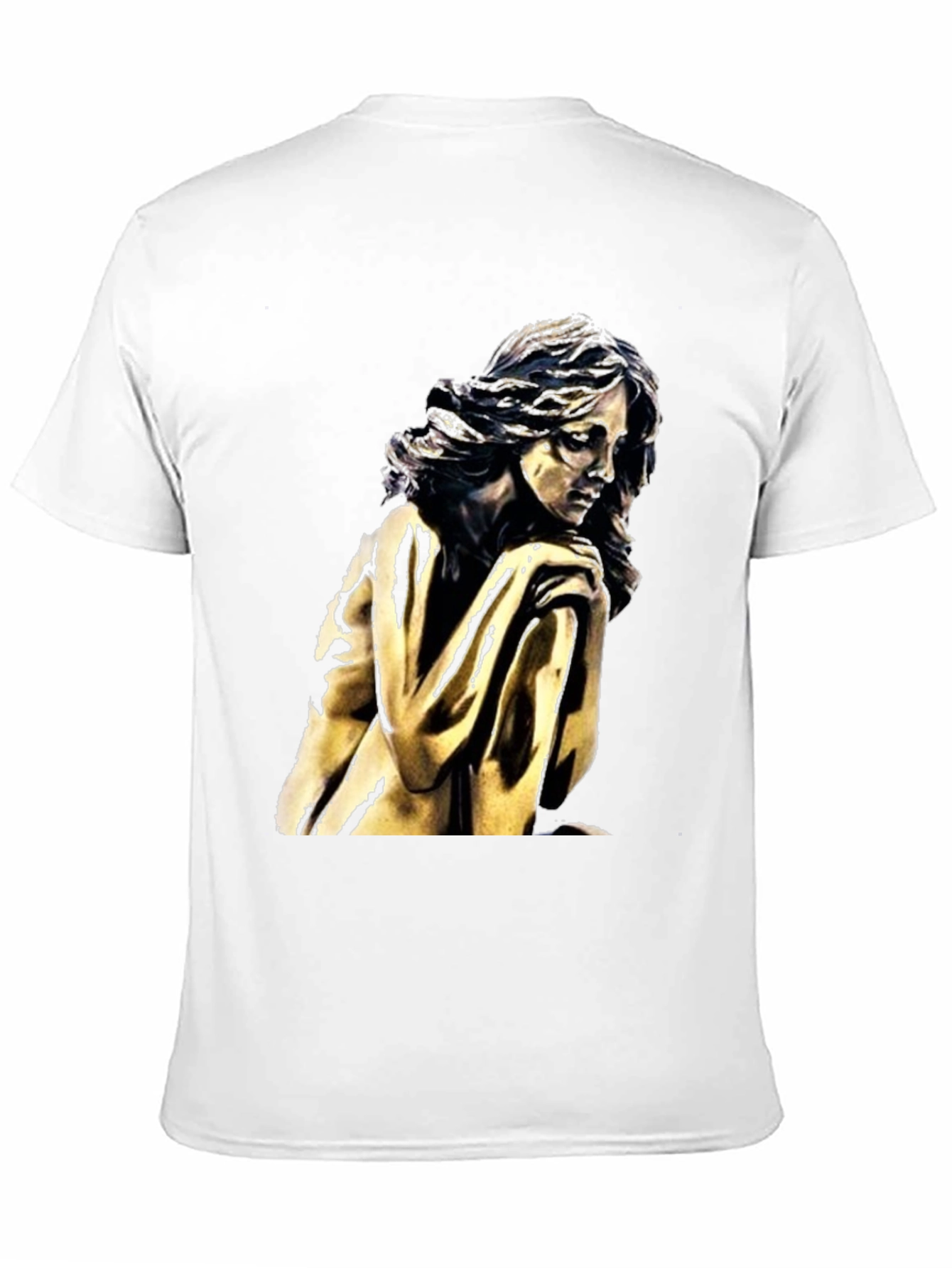 Black T-Shirt with Golden Statue Graphic