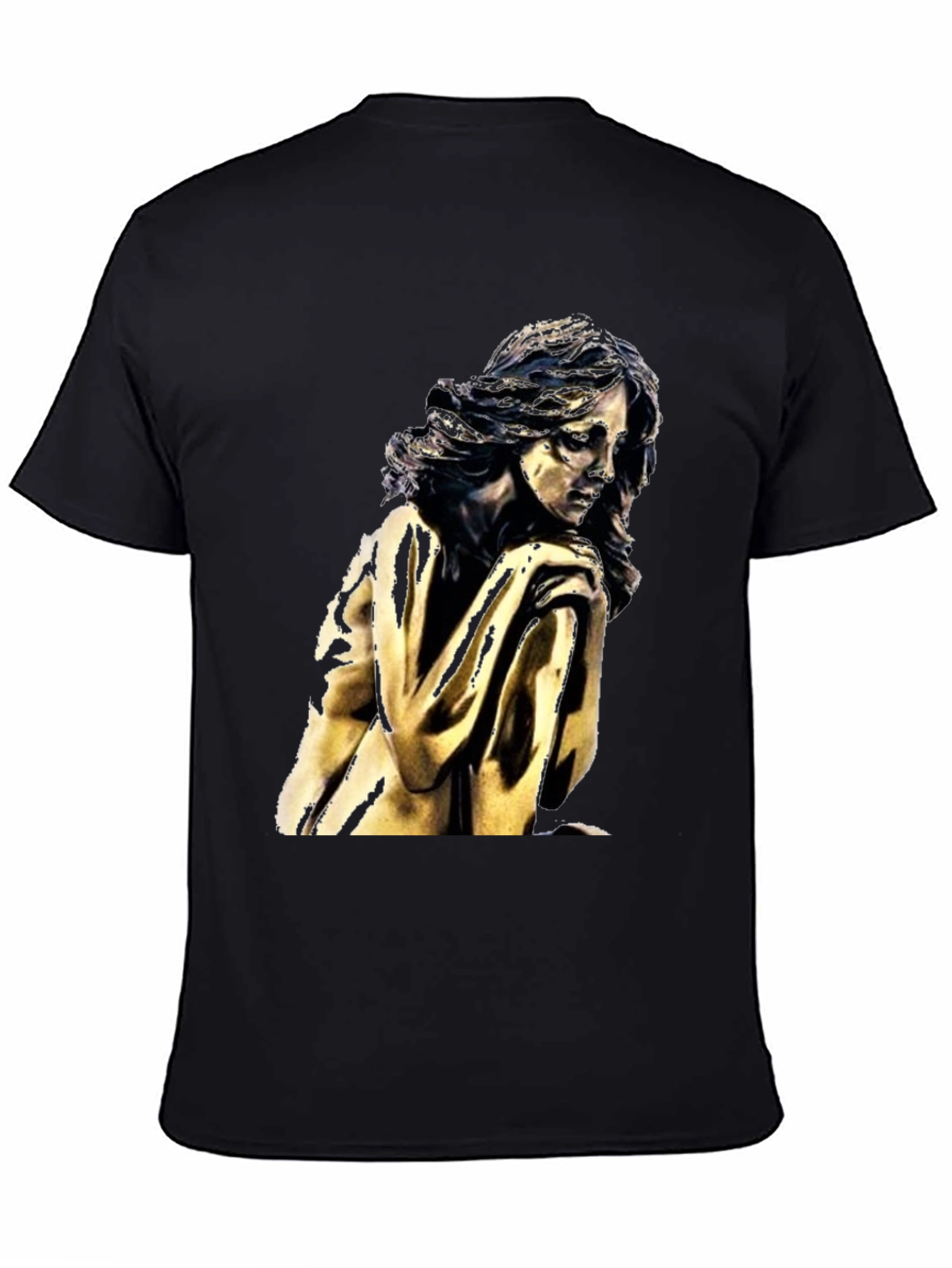 Black T-Shirt with Golden Statue Graphic
