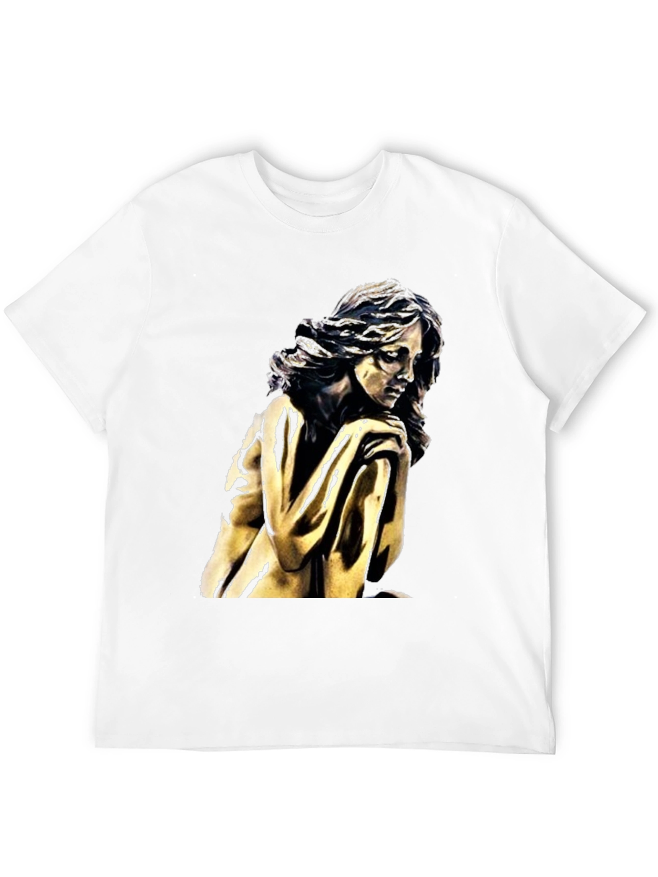 Black T-Shirt with Golden Statue Graphic