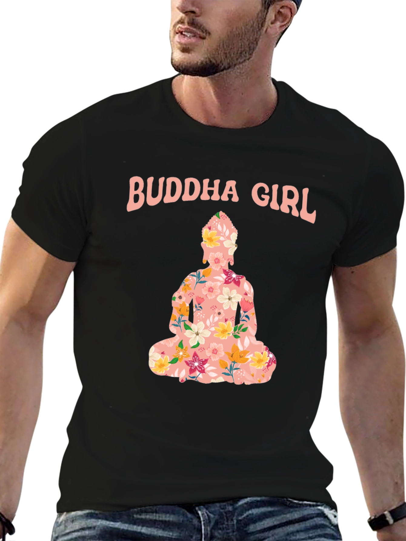 Buddha Girl Floral Graphic T-Shirt