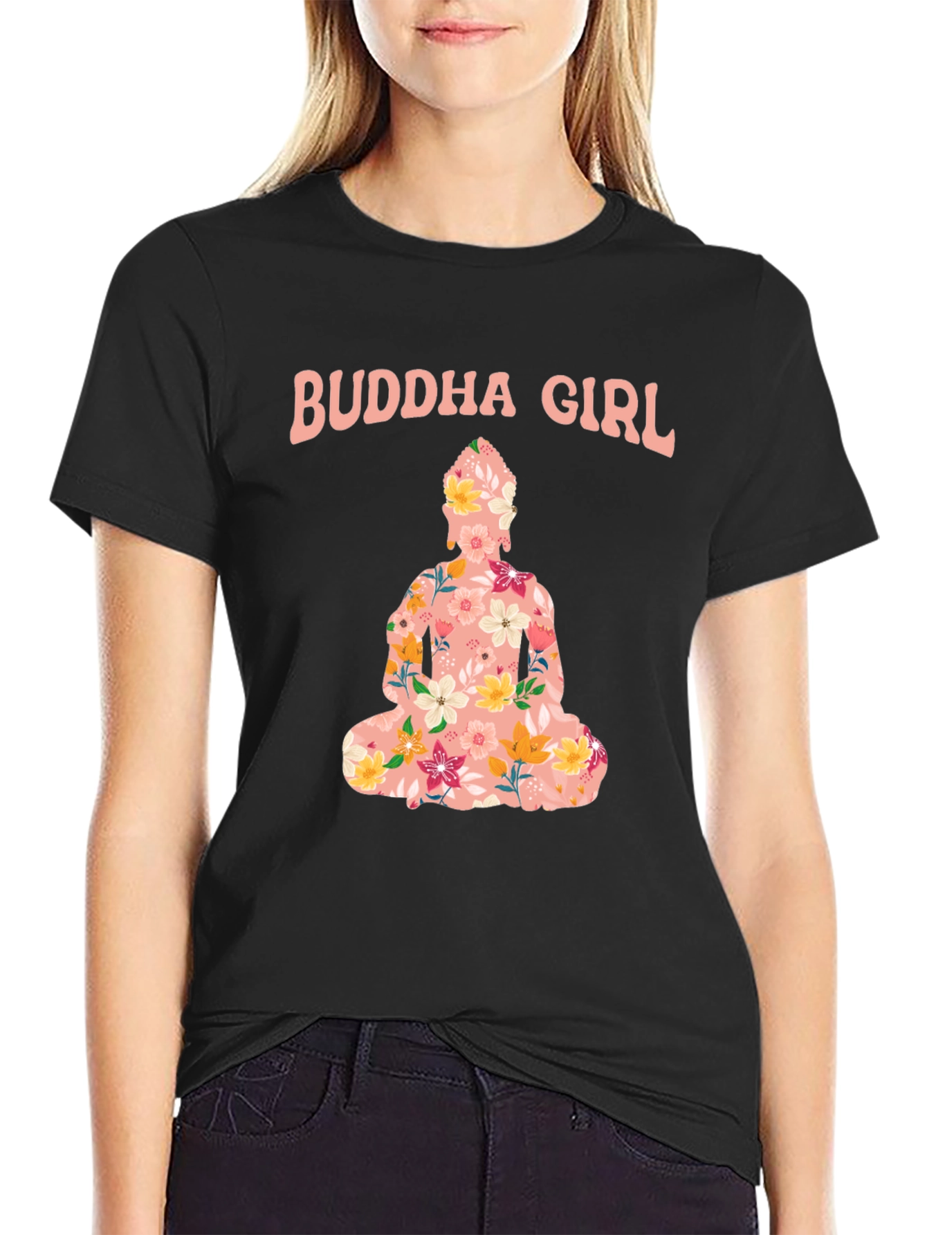 Buddha Girl Floral Graphic T-Shirt