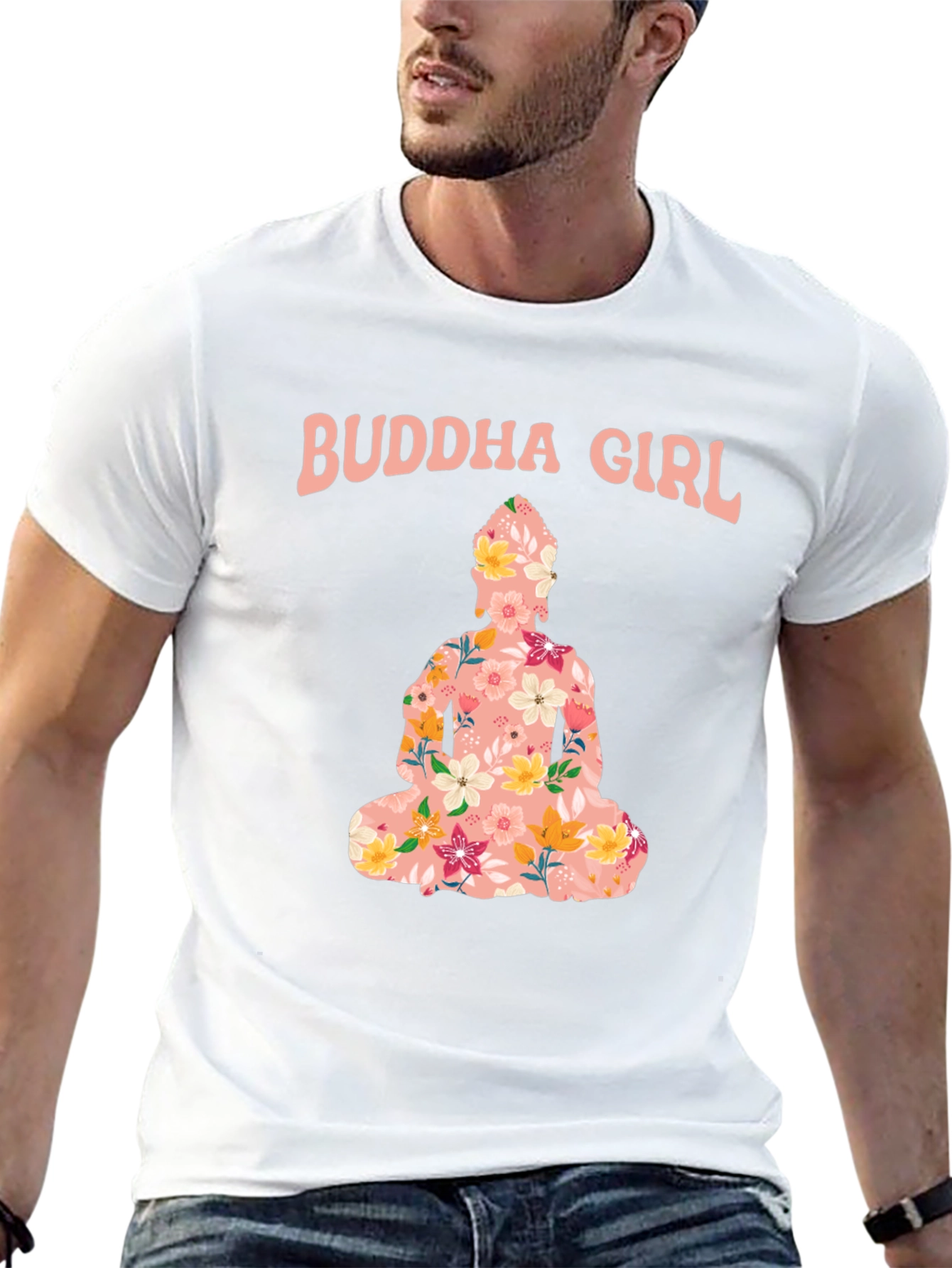 Buddha Girl Floral Graphic T-Shirt