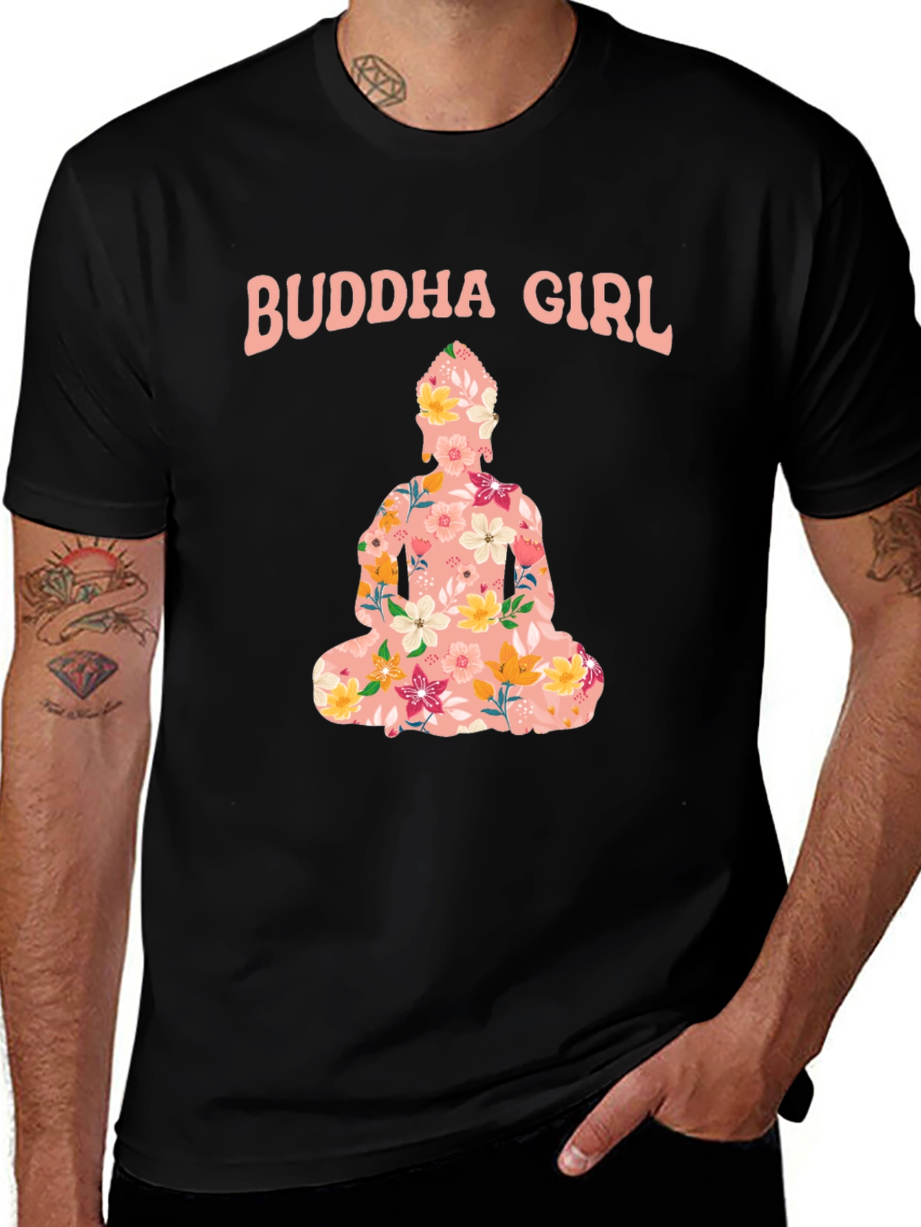 Buddha Girl Floral Graphic T-Shirt