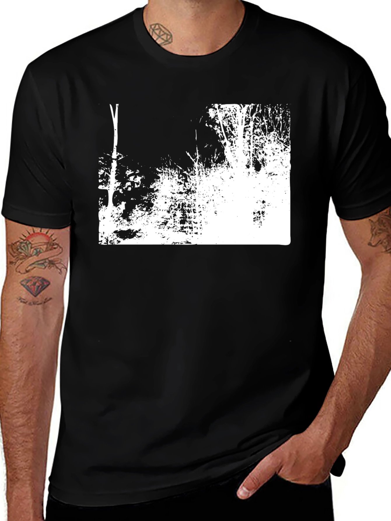 Abstract Forest Graphic Tee - Black Cotton