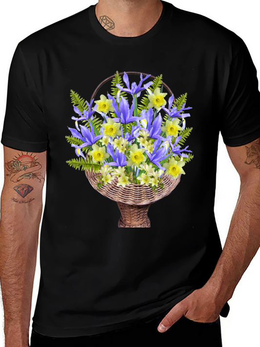 Floral Basket Graphic Tee - Mens Casual Style