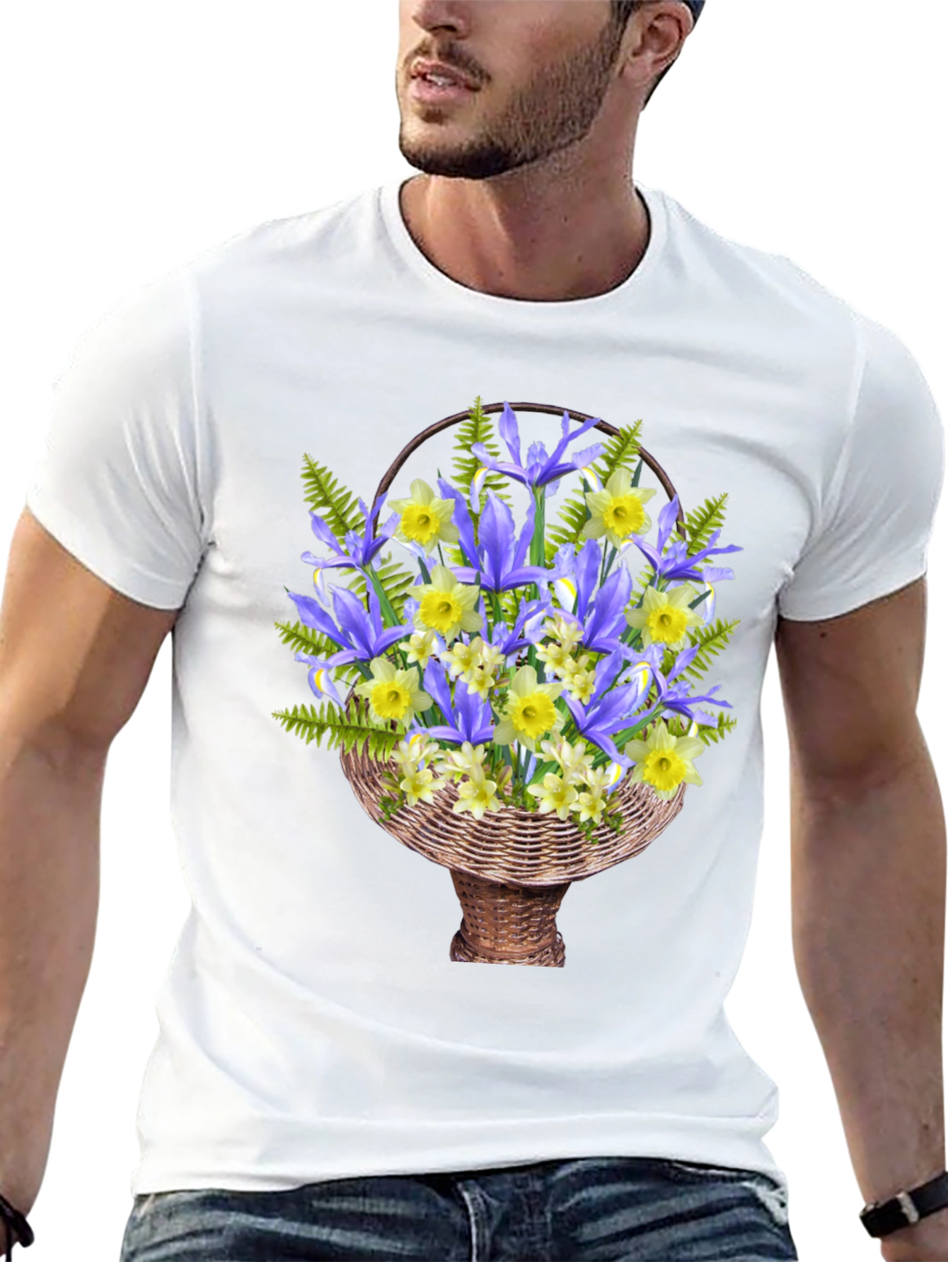Floral Basket Graphic Tee - Mens Casual Style