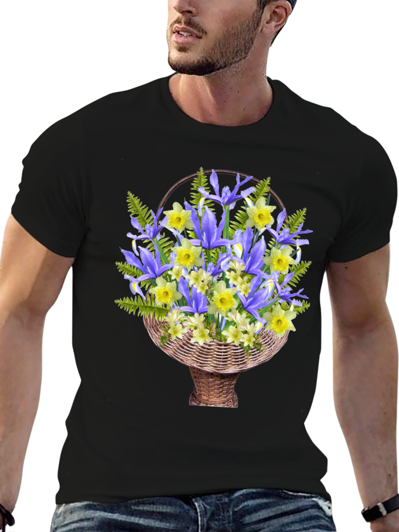 Floral Basket Graphic Tee - Mens Casual Style