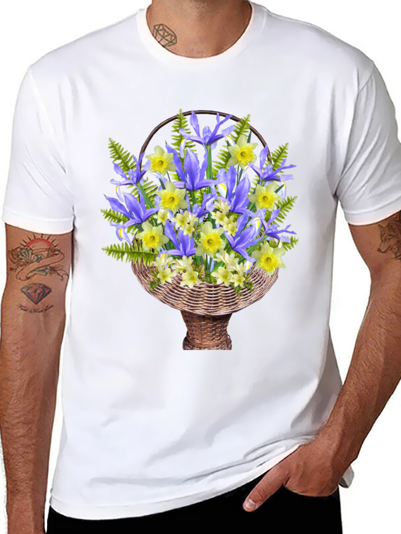 Floral Basket Graphic Tee - Mens Casual Style