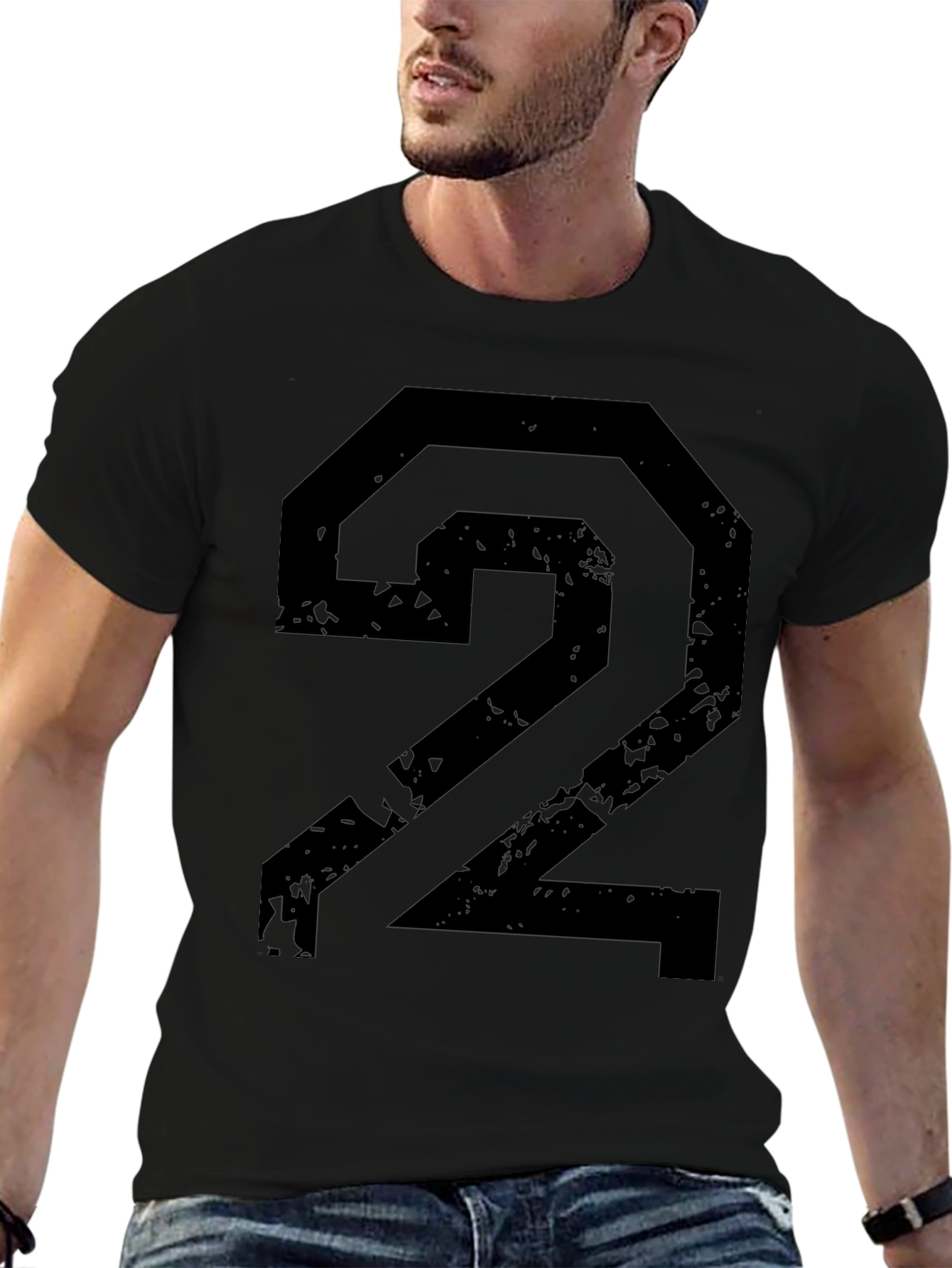 Distressed Number 2 Graphic Black T-Shirt