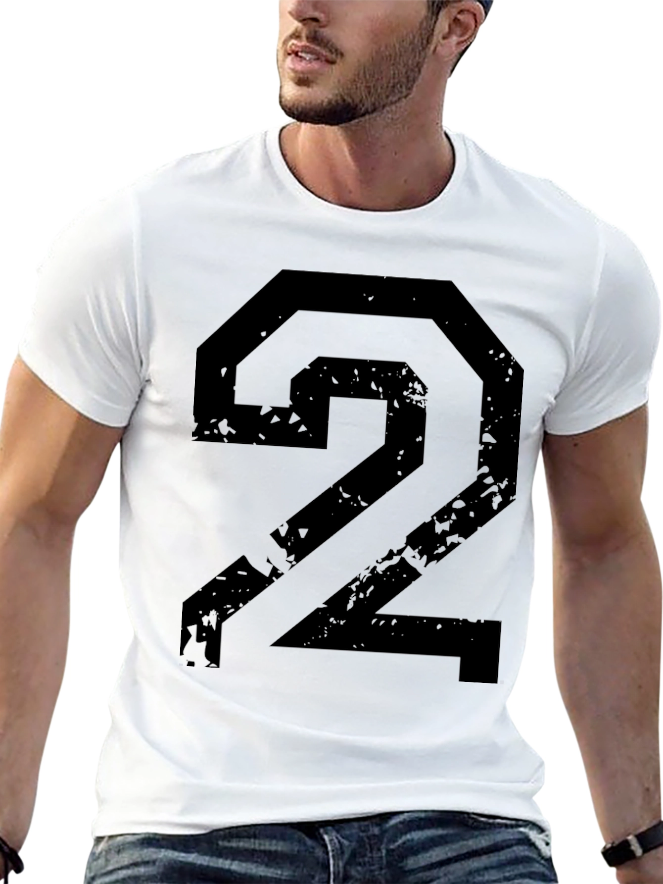 Distressed Number 2 Graphic Black T-Shirt