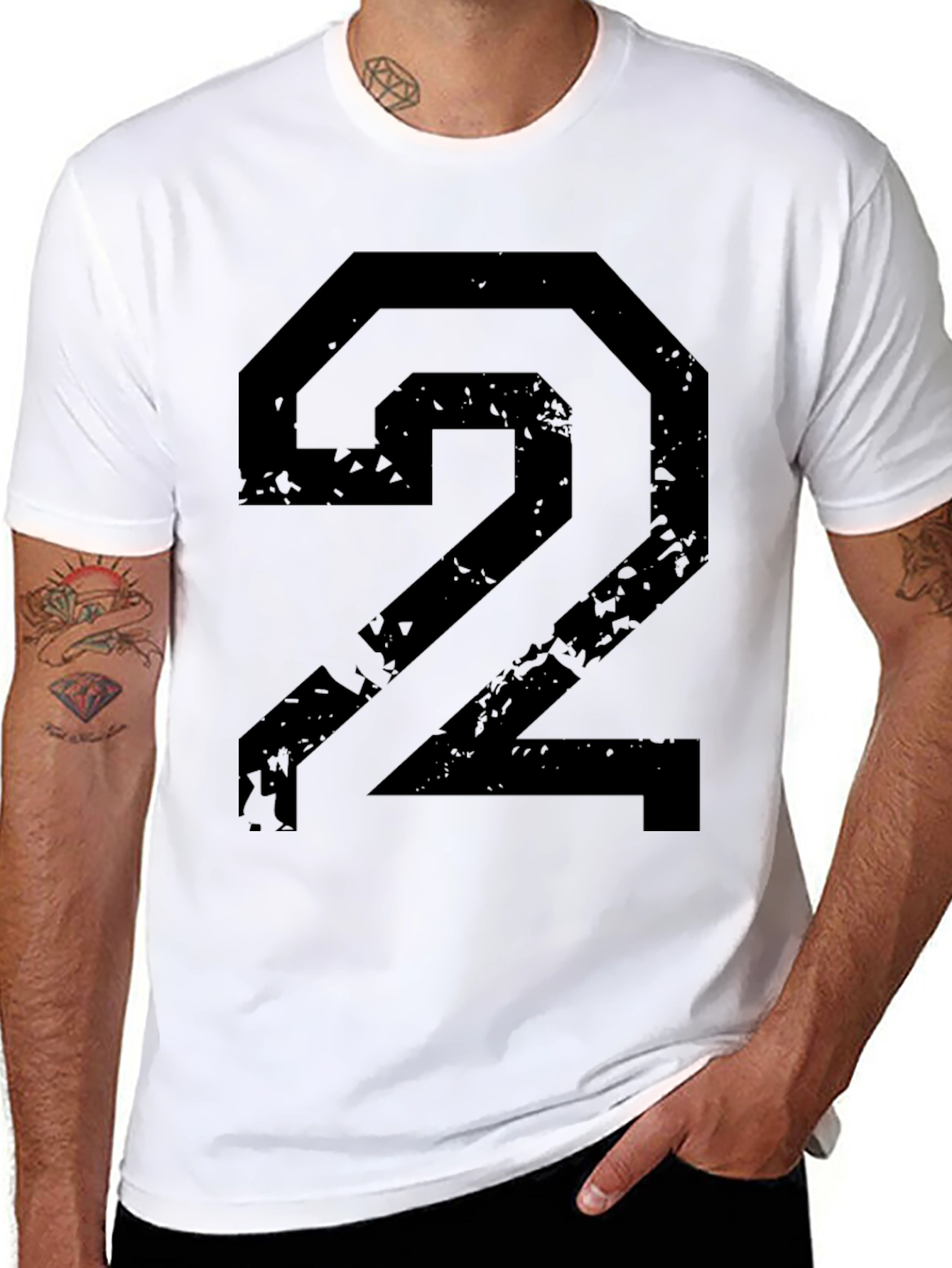 Distressed Number 2 Graphic Black T-Shirt