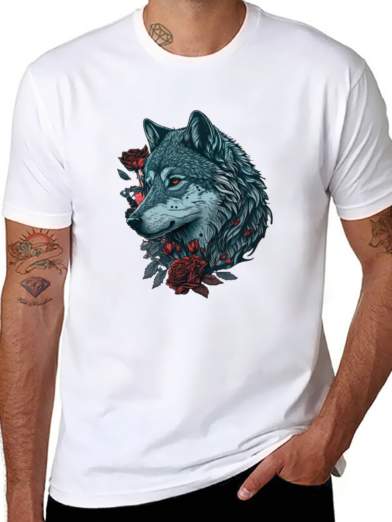 Wolf and Roses Graphic Tee - Black