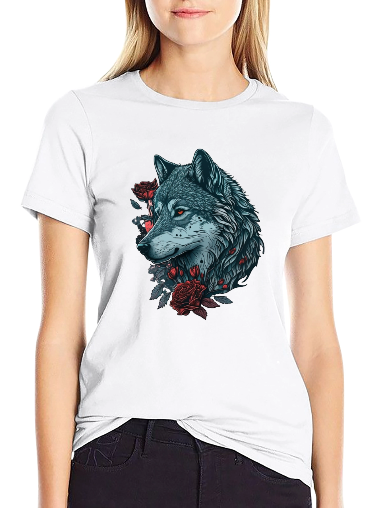 Wolf and Roses Graphic Tee - Black