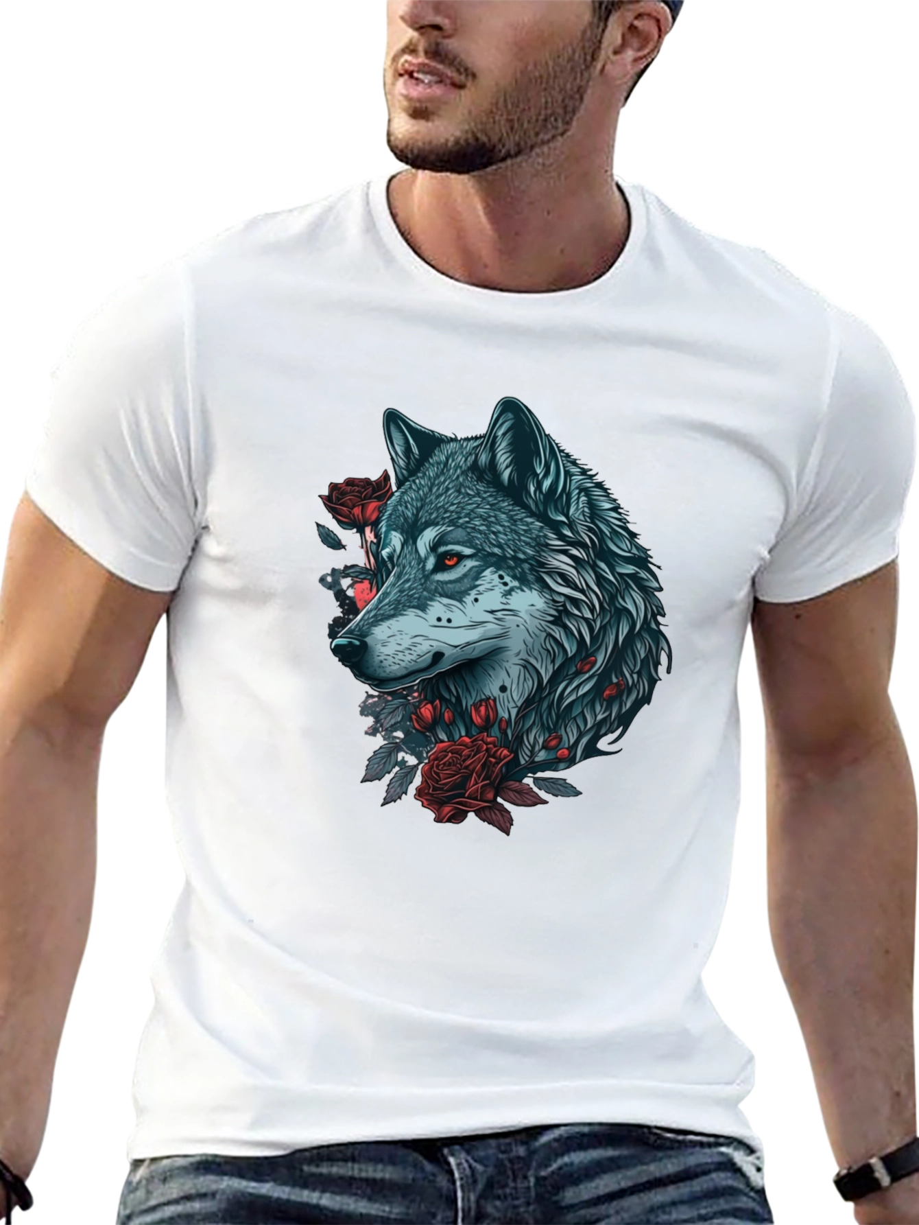 Wolf and Roses Graphic Tee - Black