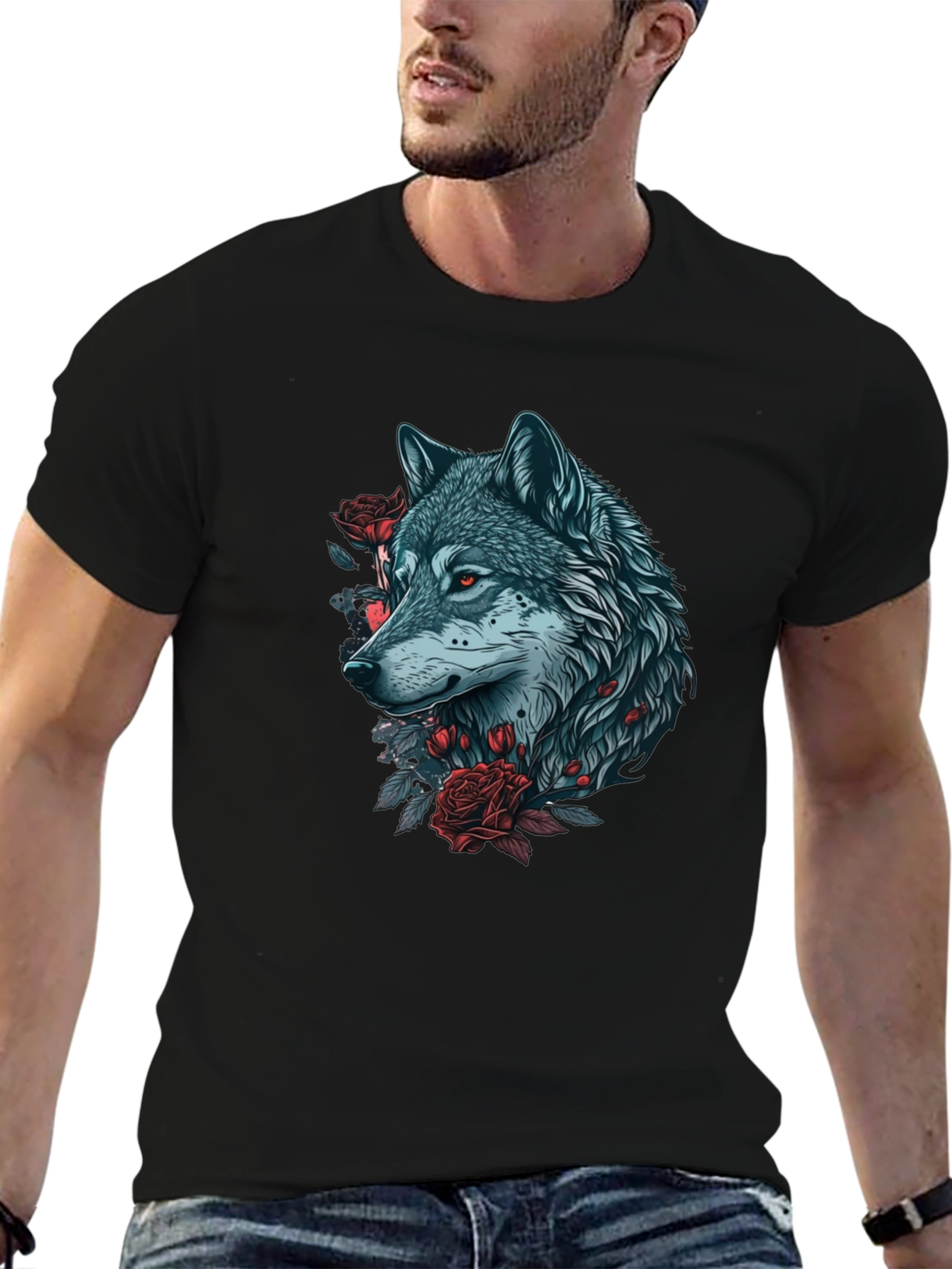 Wolf and Roses Graphic Tee - Black